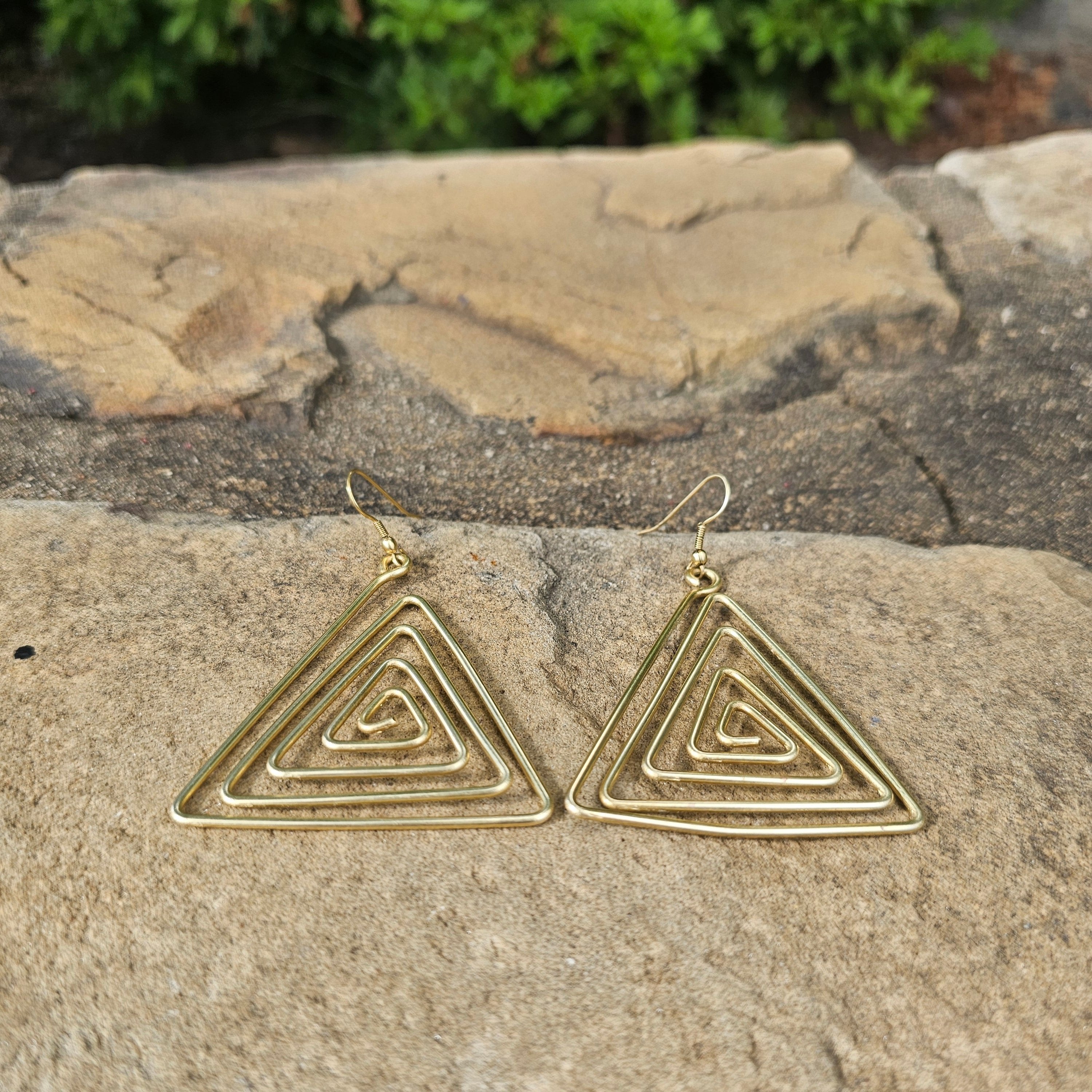 Triangular Labyrinth Brass Earrings