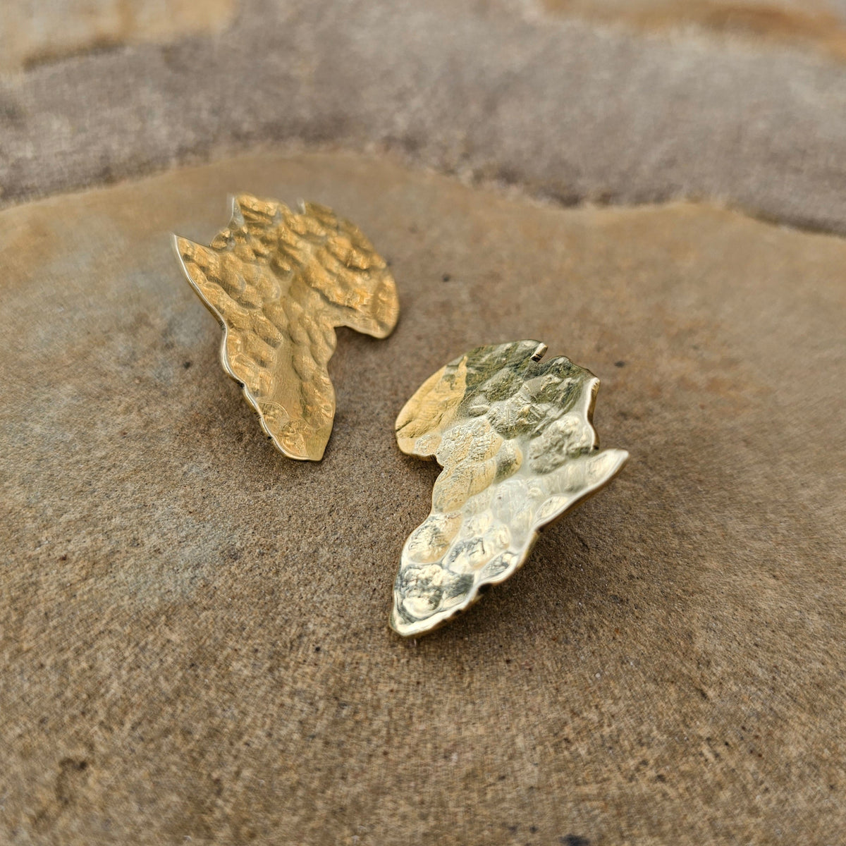 Hammered Motherland Brass Stud Earrings