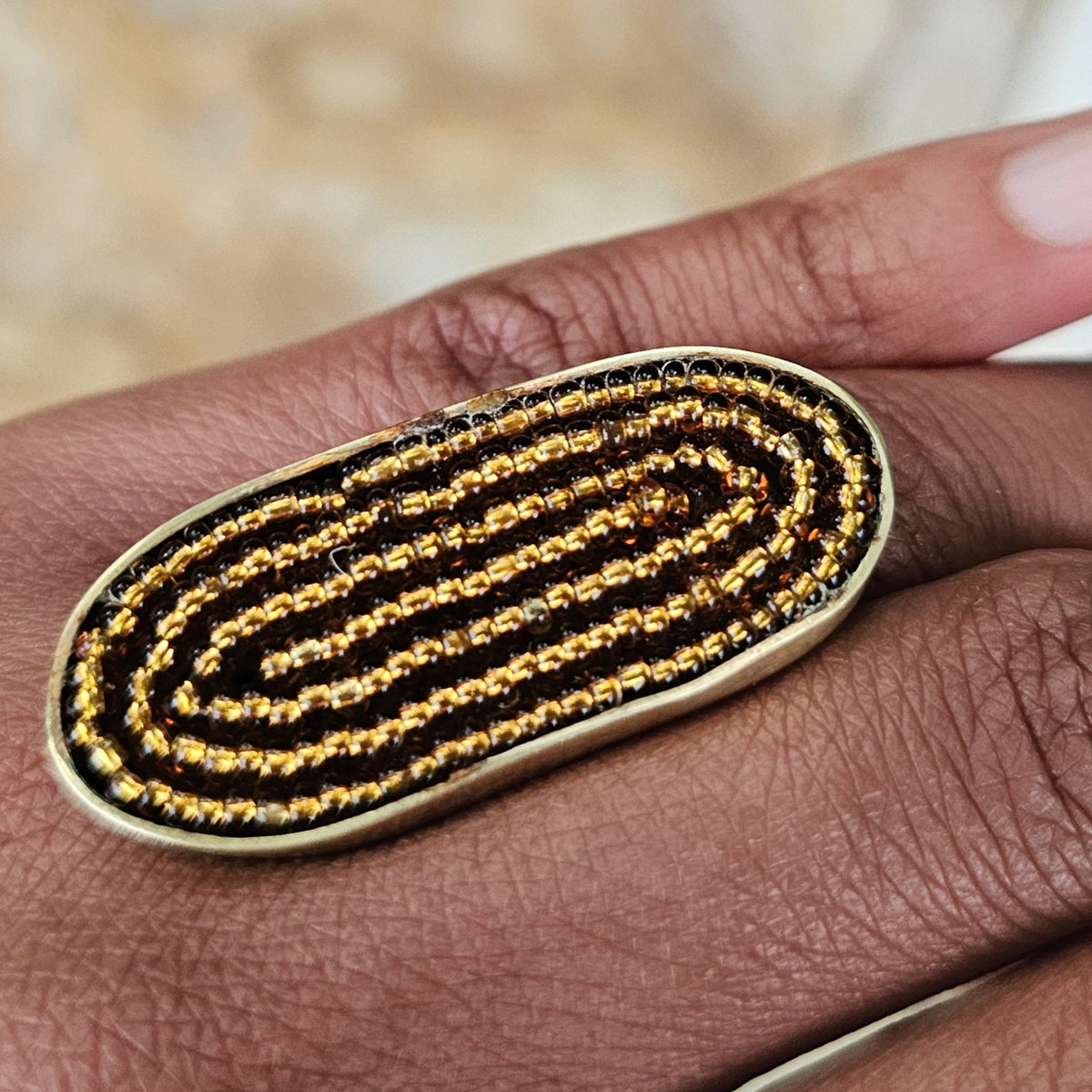 Gold Beaded Adjustable Brass Ring