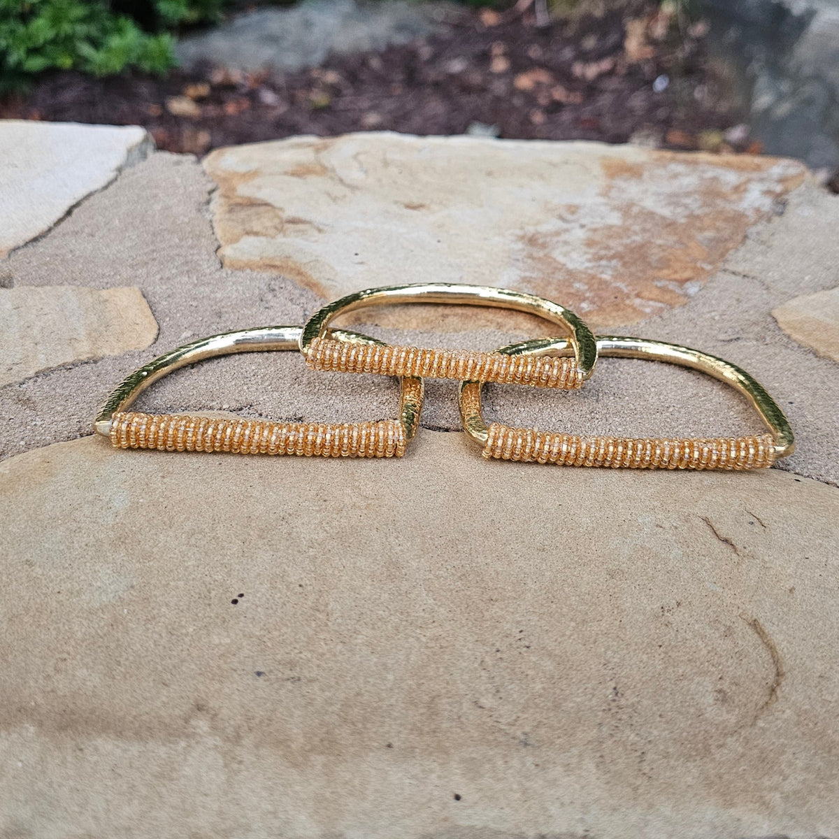 Hammered Gold Beaded U Brass Bracelet