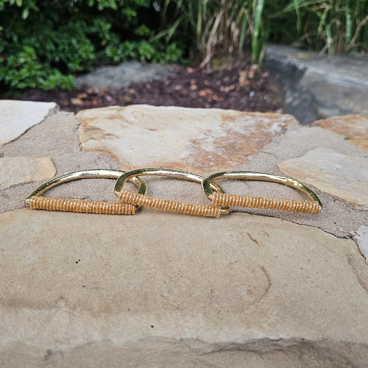 Hammered Gold Beaded U Brass Bracelet