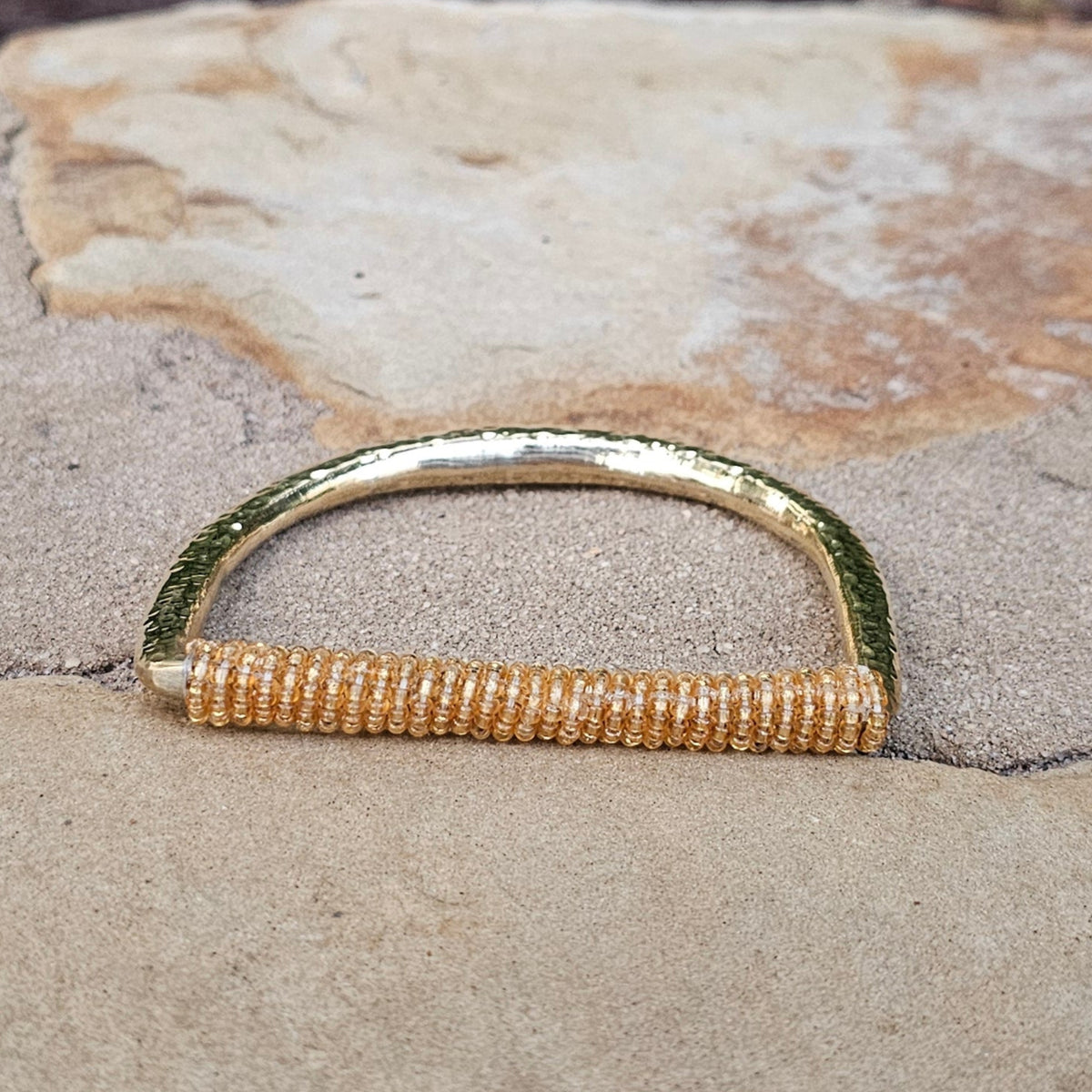 Hammered Gold Beaded U Brass Bracelet