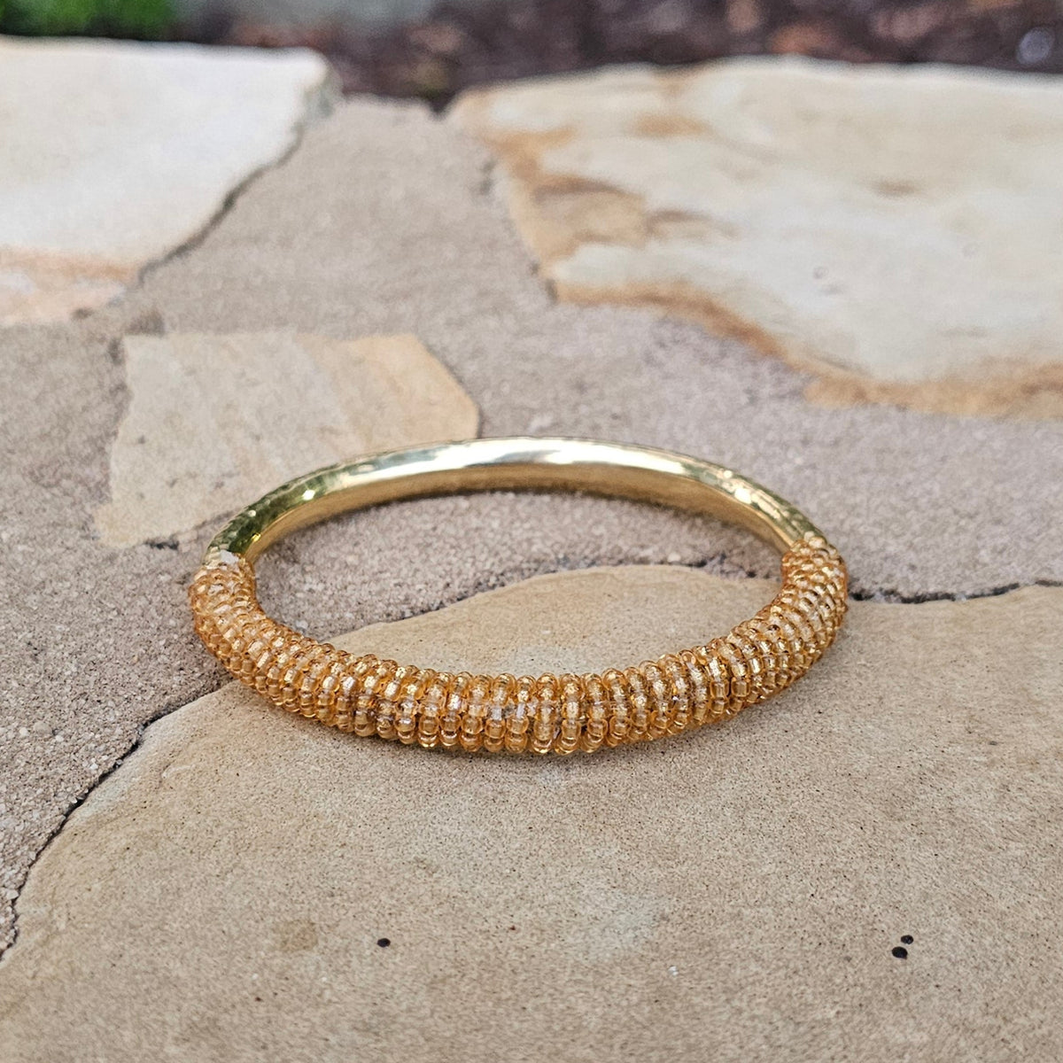 Hammered Half Gold Beaded Brass Bangle