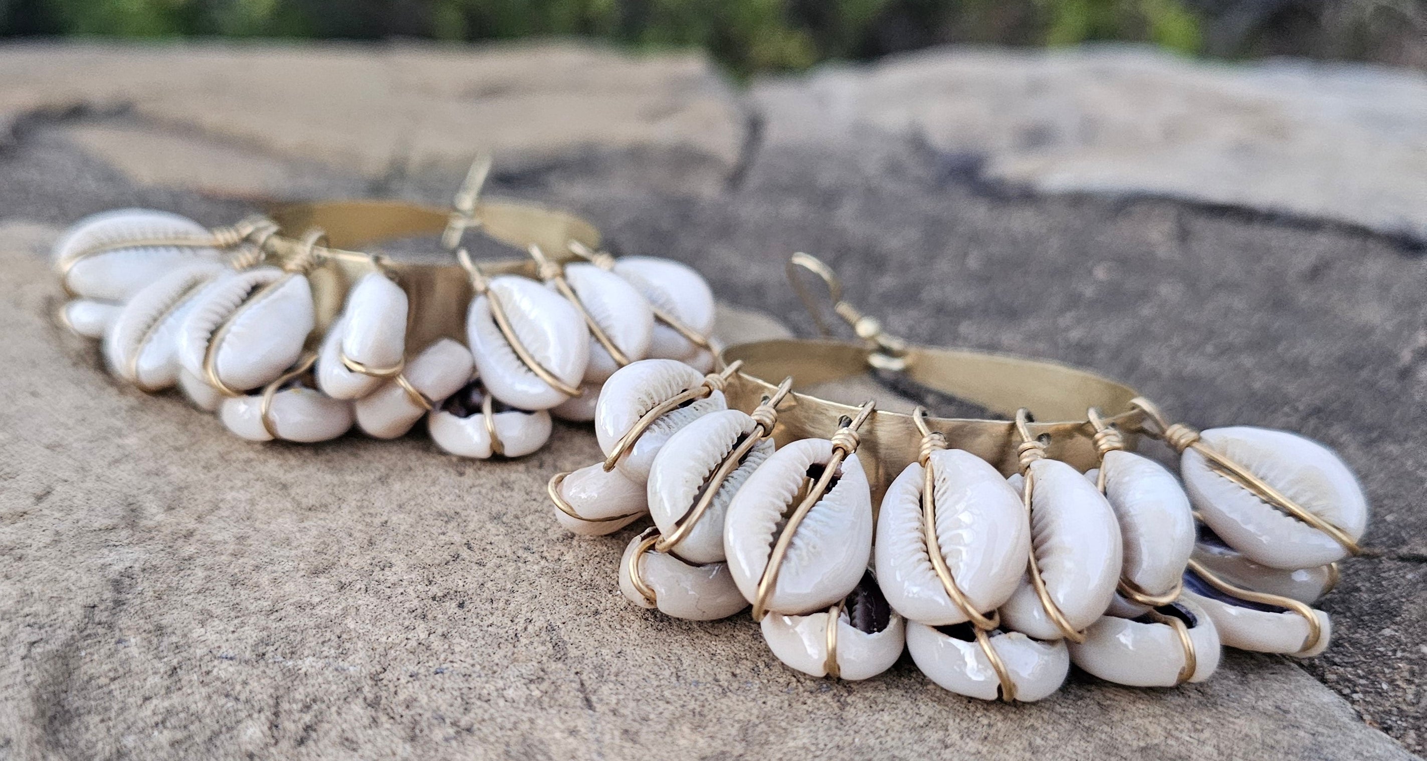 Cowrie Shell Doorknocker Brass Earrings