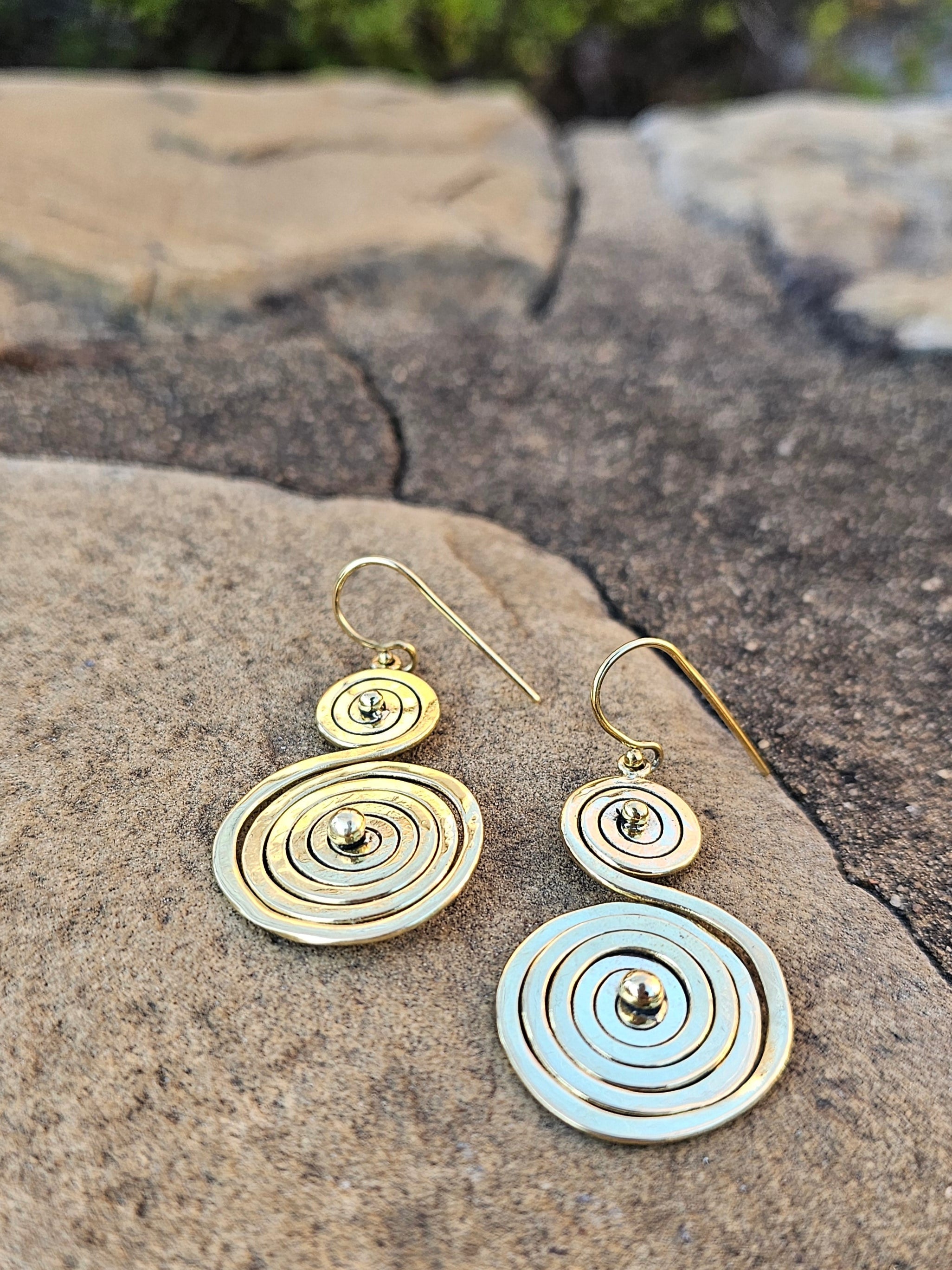 Double Spiral Drop Brass Earrings