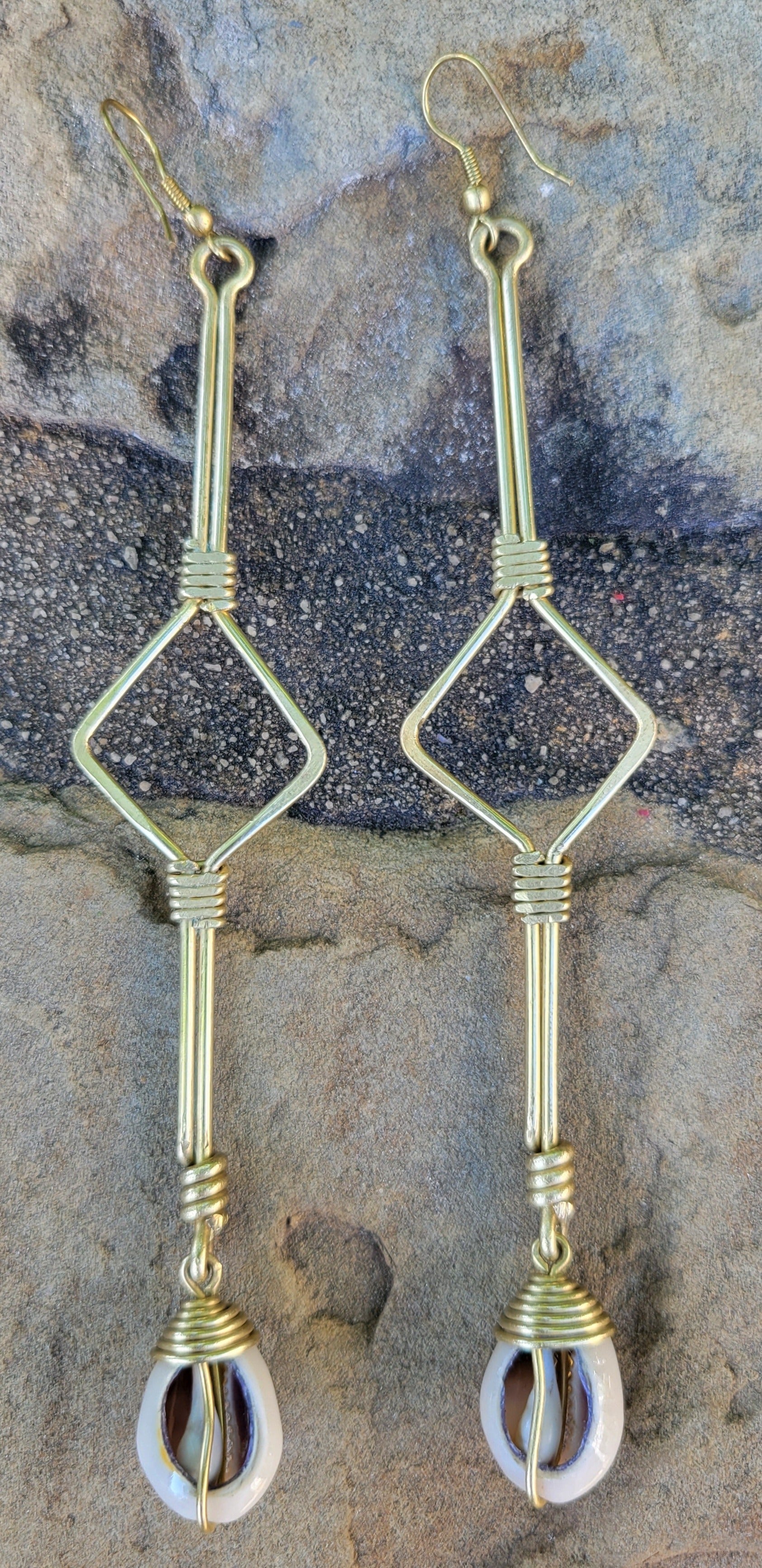 Geometric Cowrie Drop Earrings