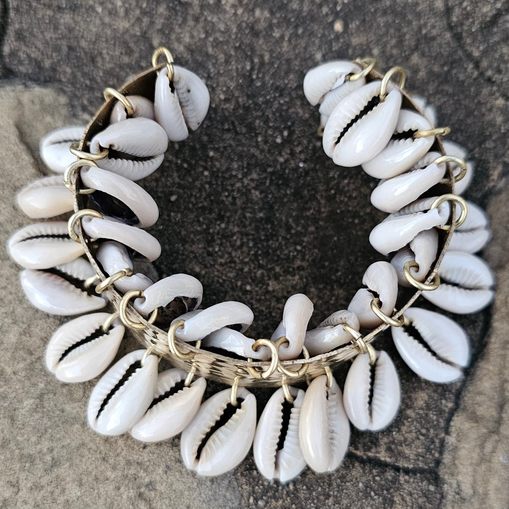 Hammered Cowrie Shell Brass Cuff