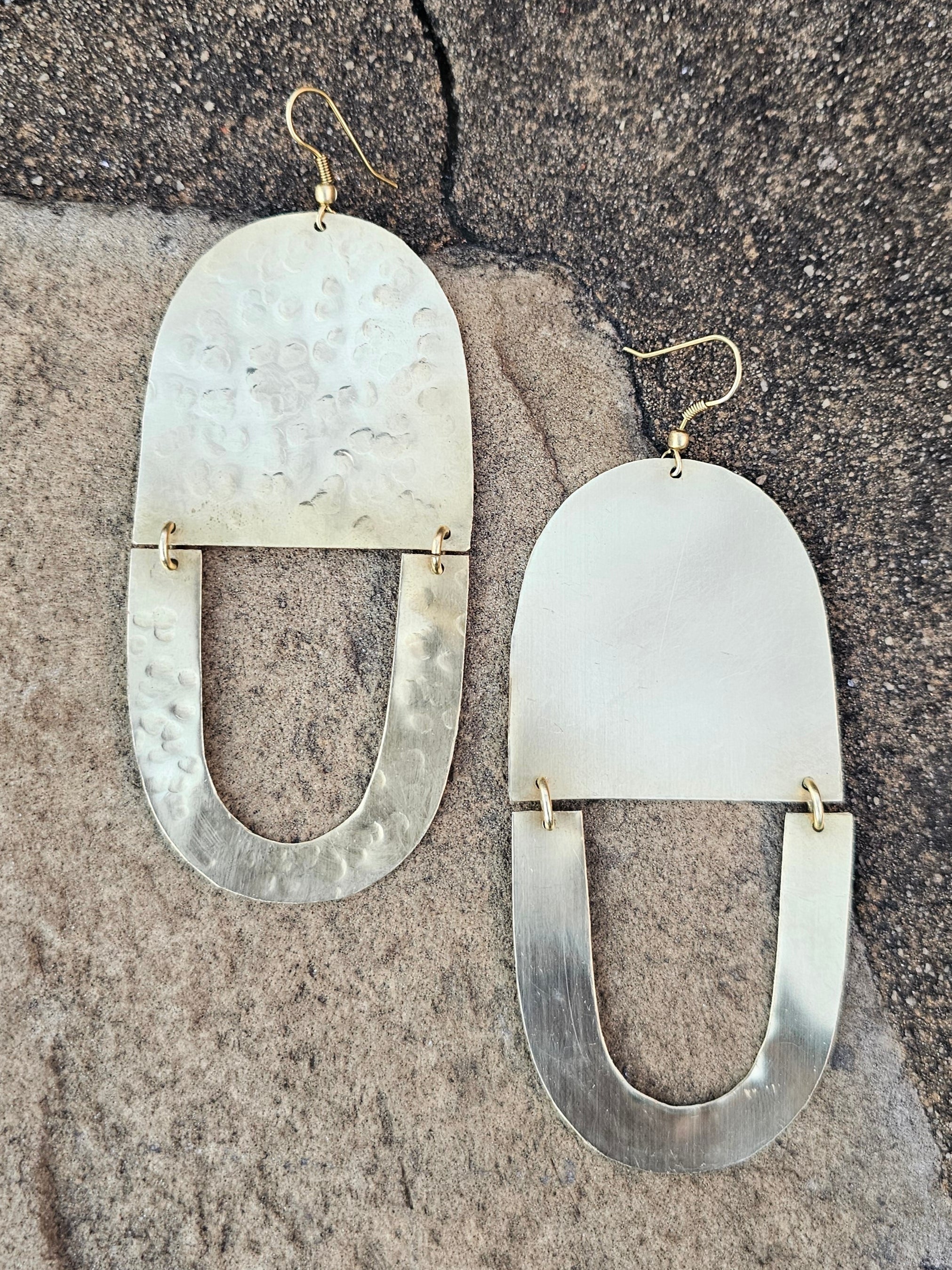 Hammered Double U Brass Earrings