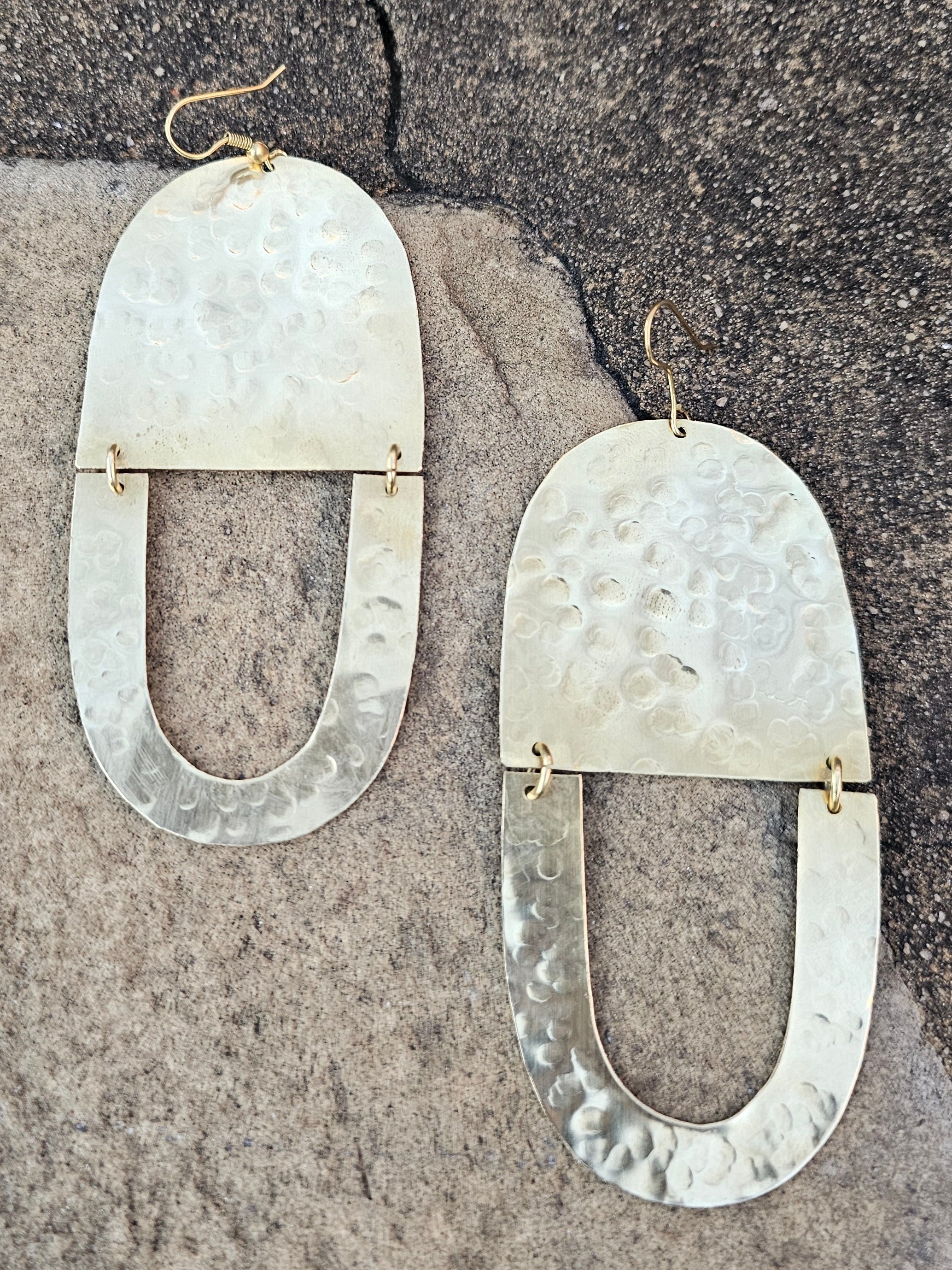 Hammered Double U Brass Earrings