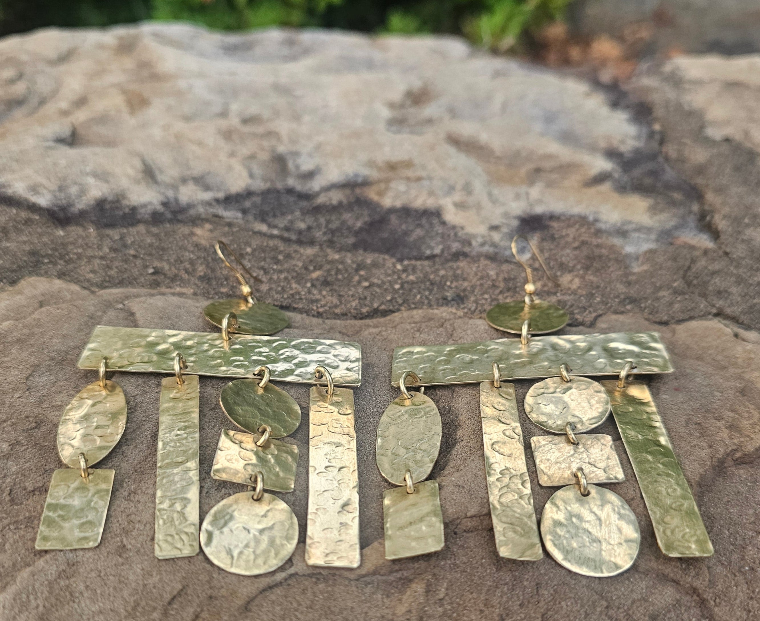 Hammered Puzzle Brass Earrings