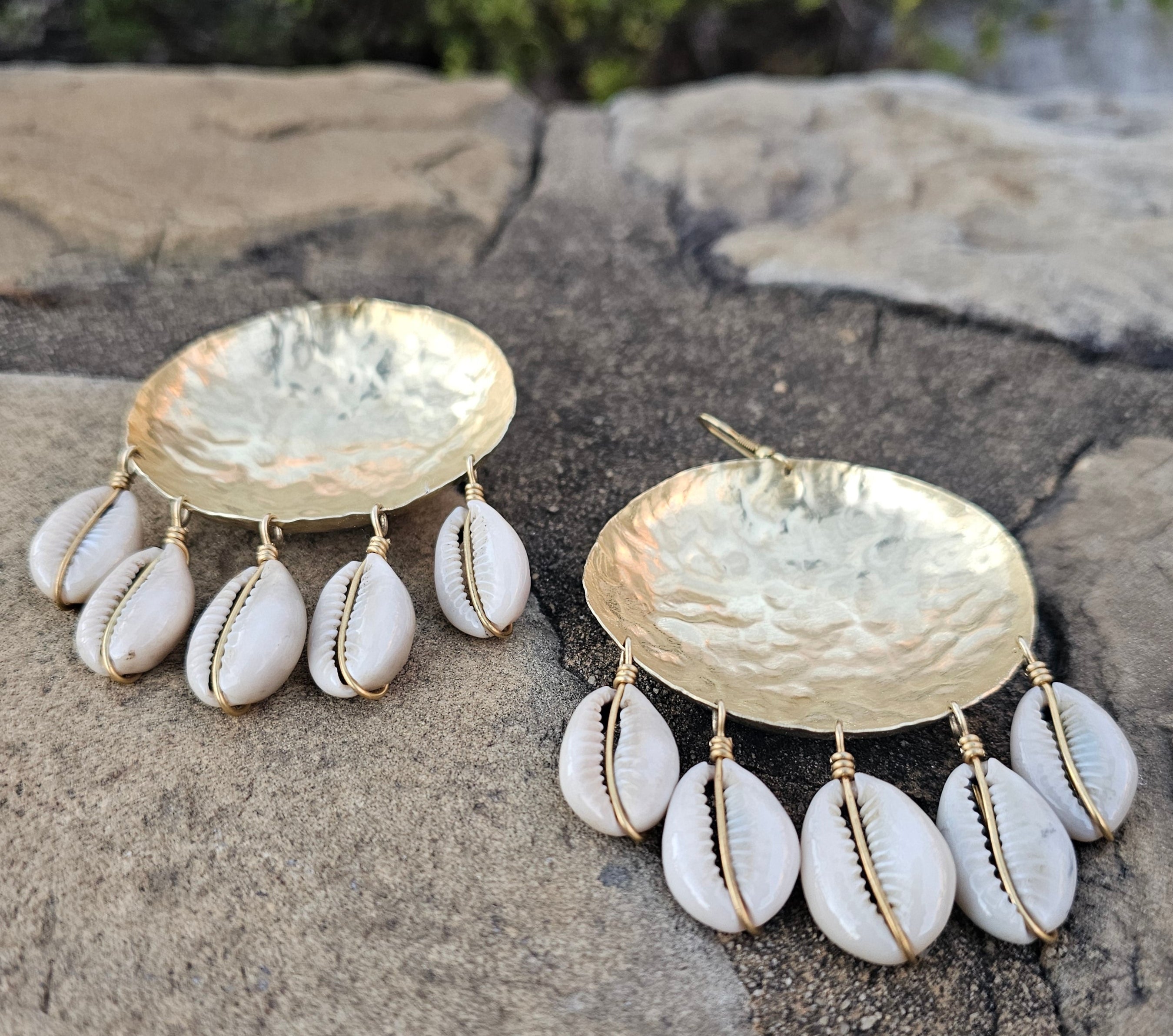 Large Hammered Cowrie Shell Bowl Earrings