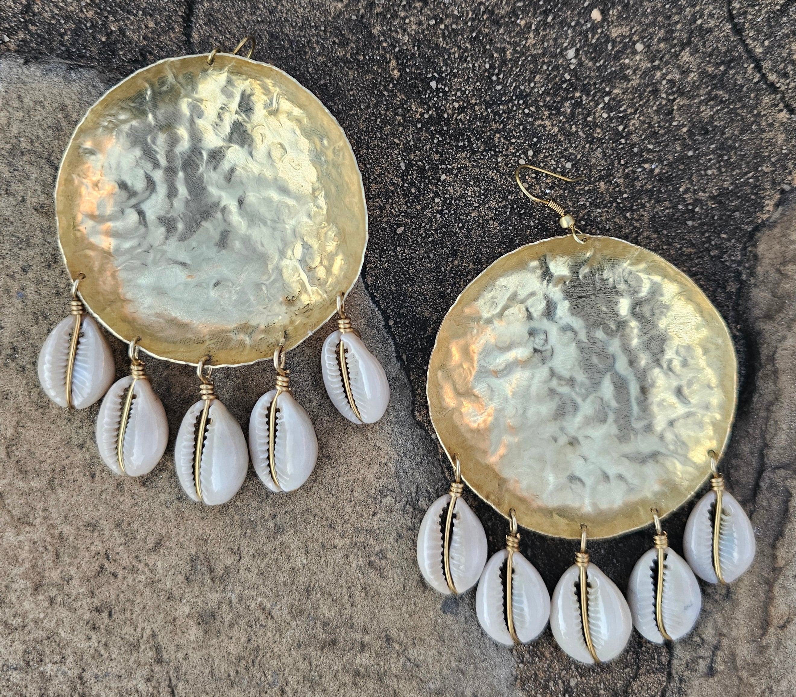 Large Hammered Cowrie Shell Bowl Earrings
