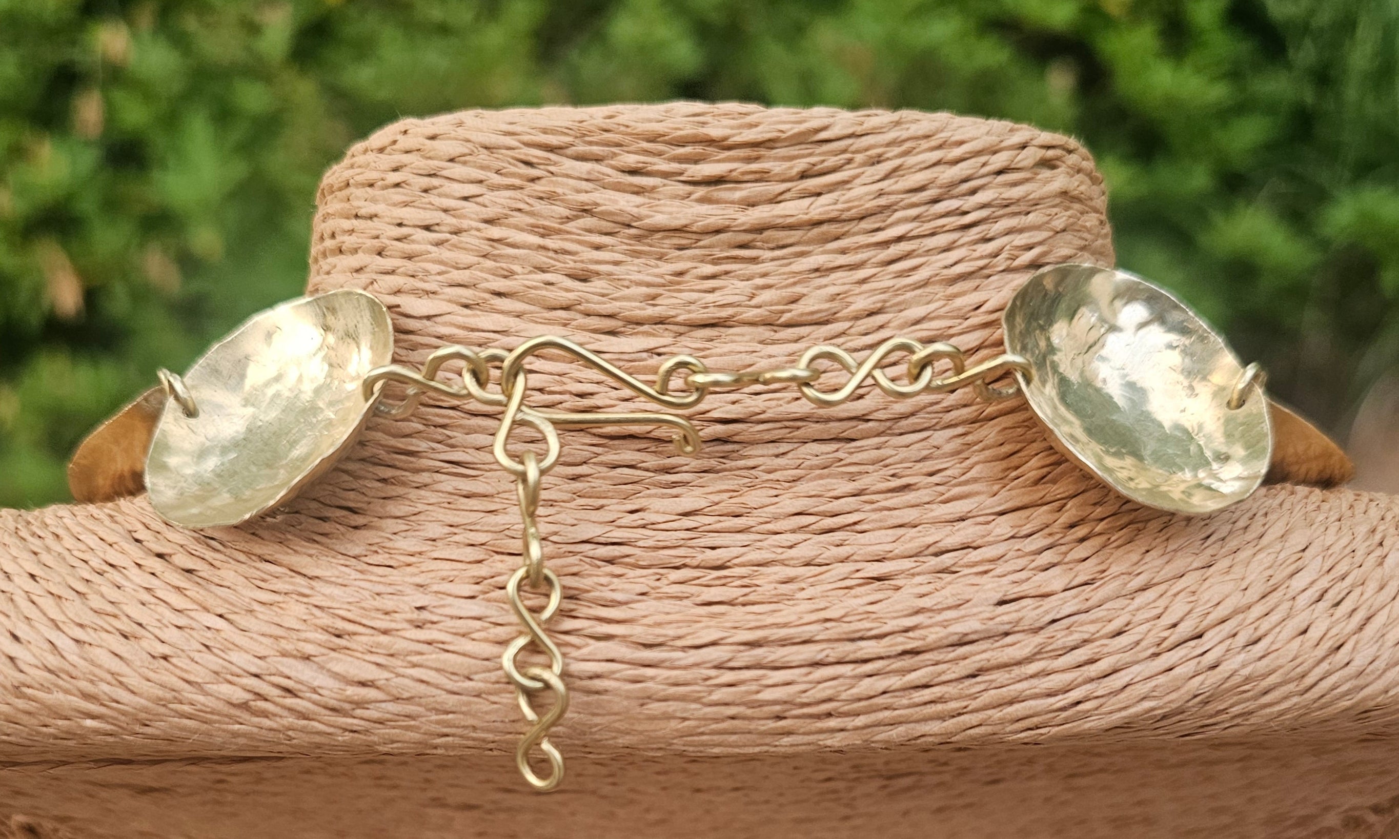 Large Hammered Disc Brass Necklace