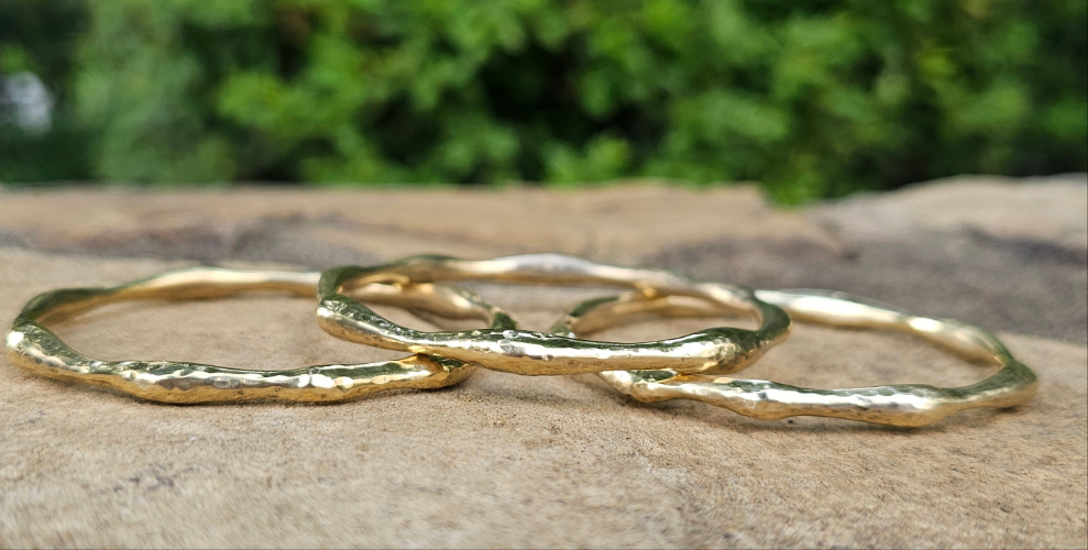 Large Hammered Sea Unisex Brass Bangle