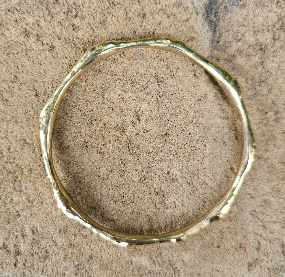 Large Hammered Sea Unisex Brass Bangle