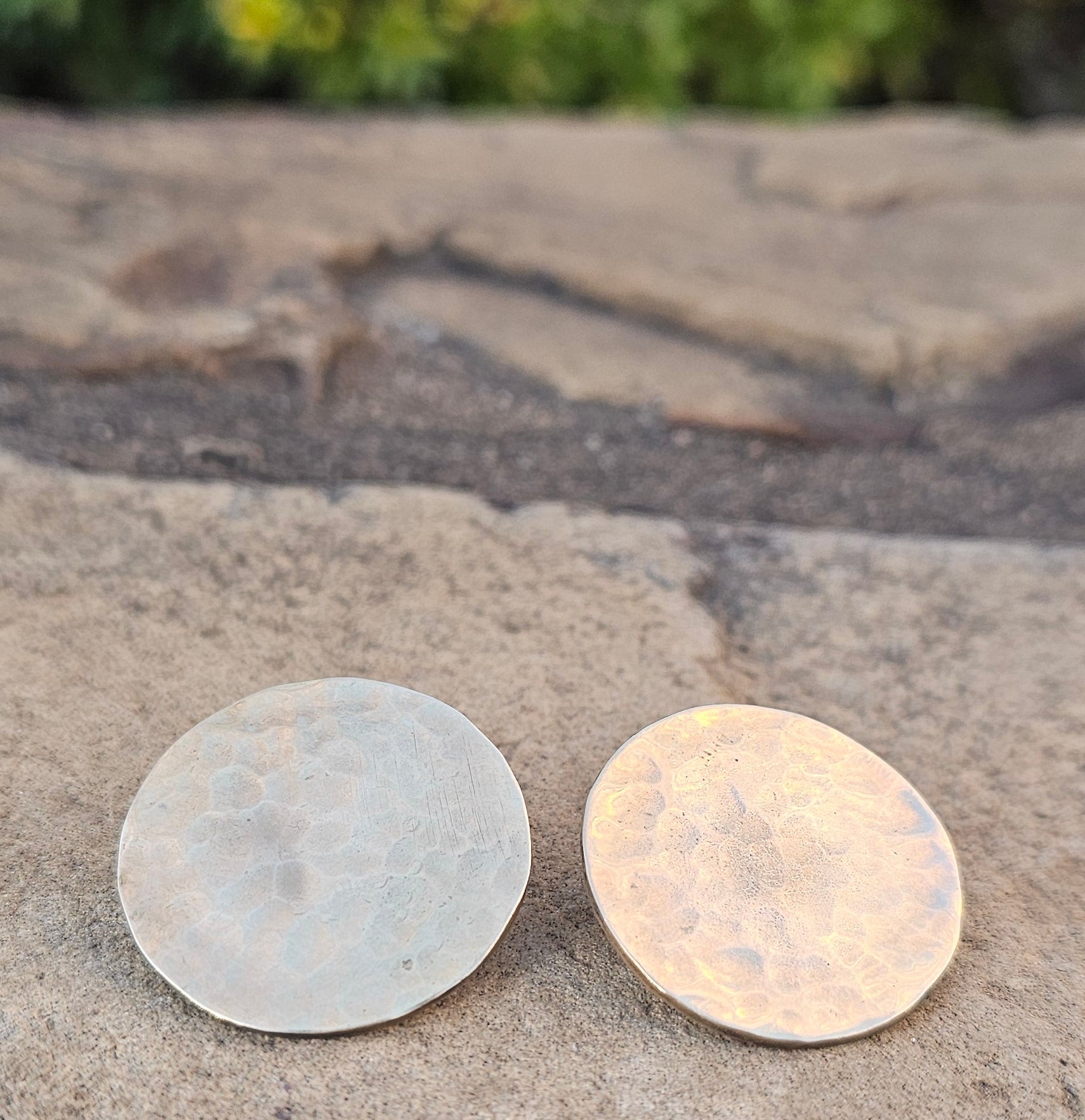 Small Hammered Disc Brass Earrings