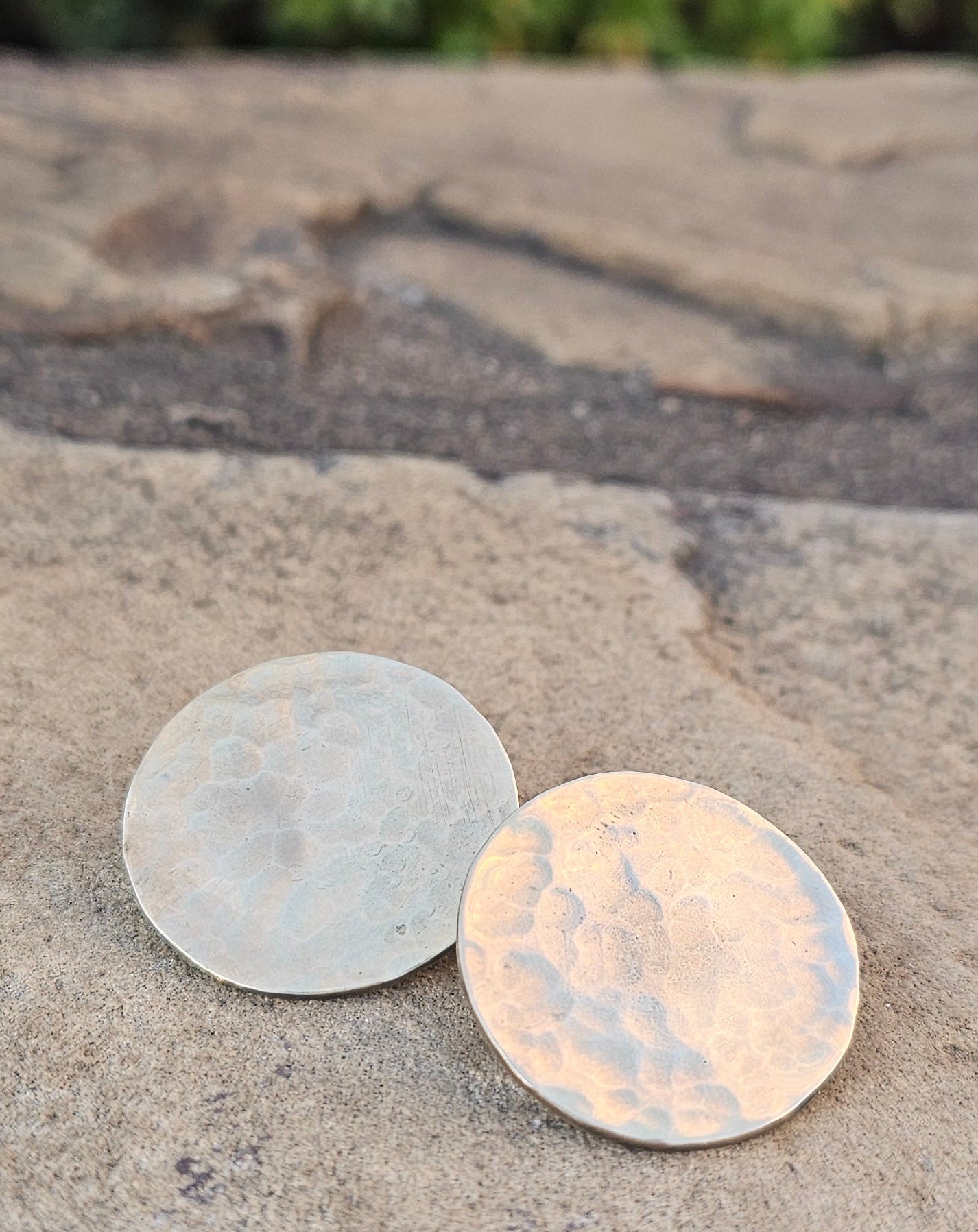Small Hammered Disc Brass Earrings