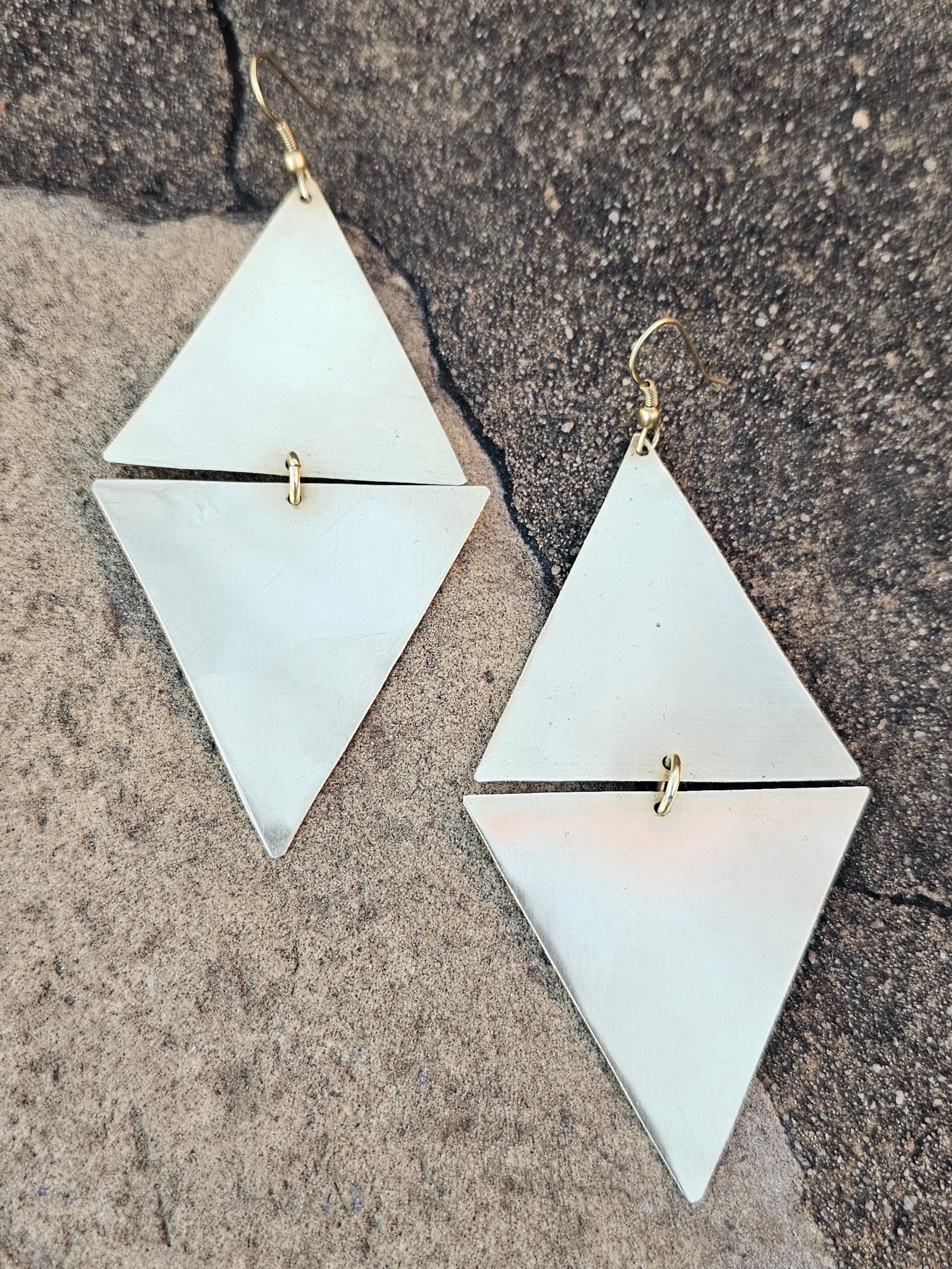 Smooth Double Triangle Brass Earrings