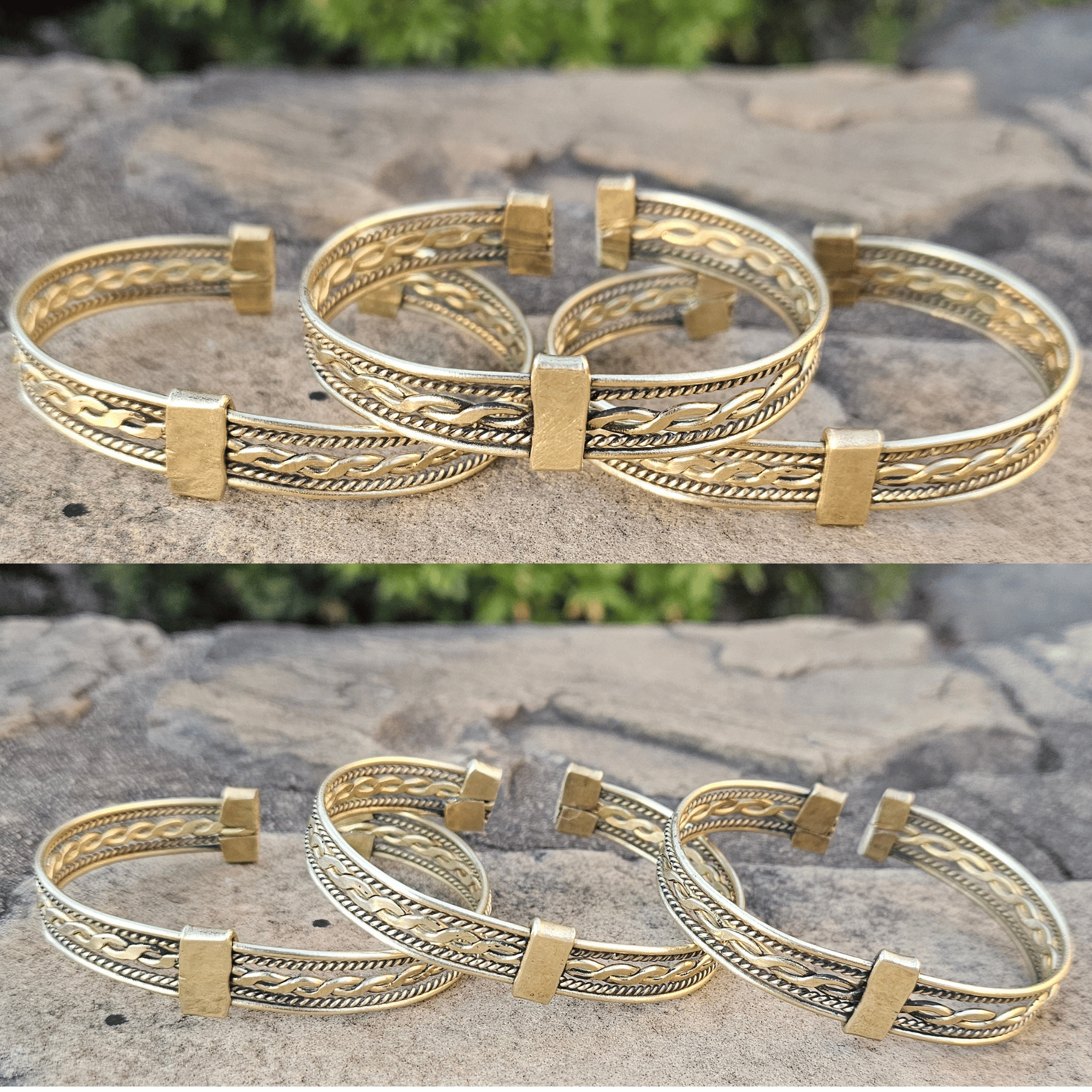 An image of gold-color Textured twisted brass bracelet with a bold, everyday unisex fit. Shop Kamawe