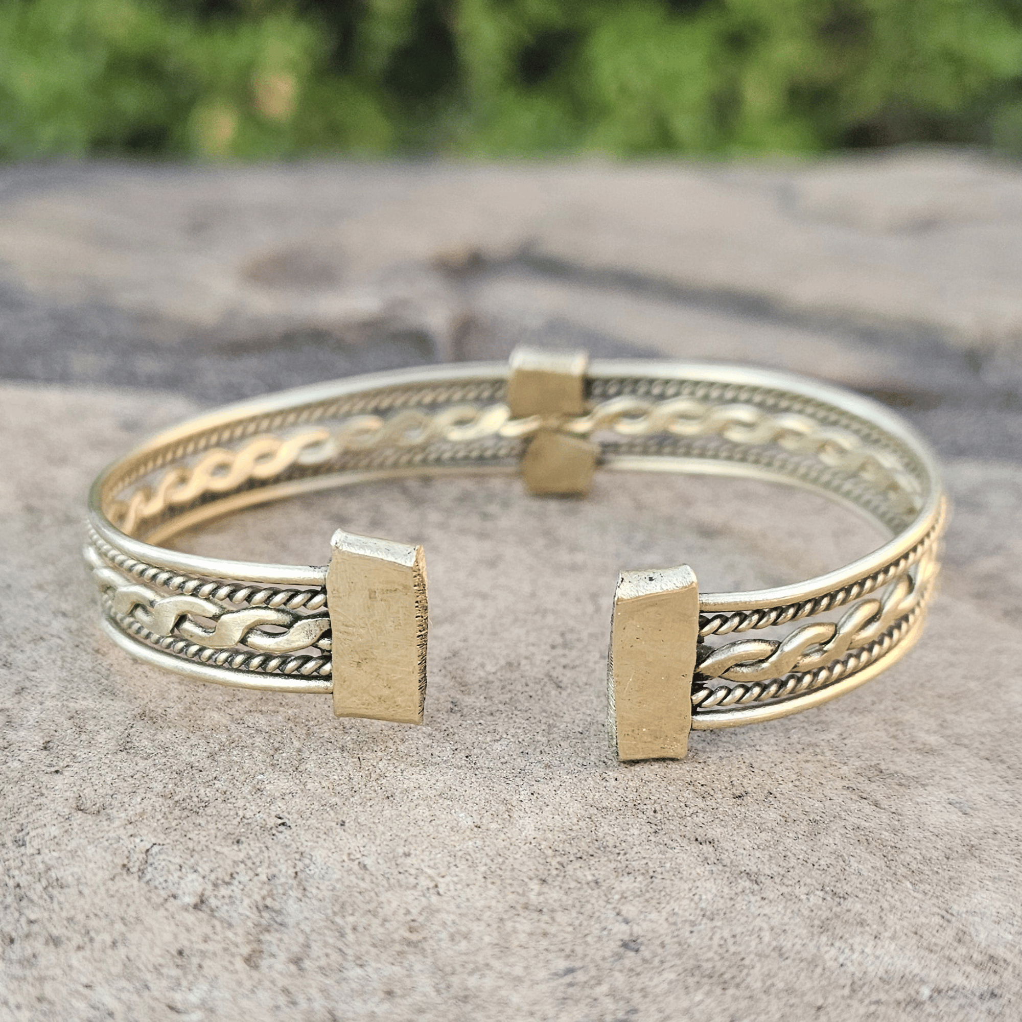 An image of gold-color Textured twisted brass bracelet with a bold, everyday unisex fit. Shop Kamawe