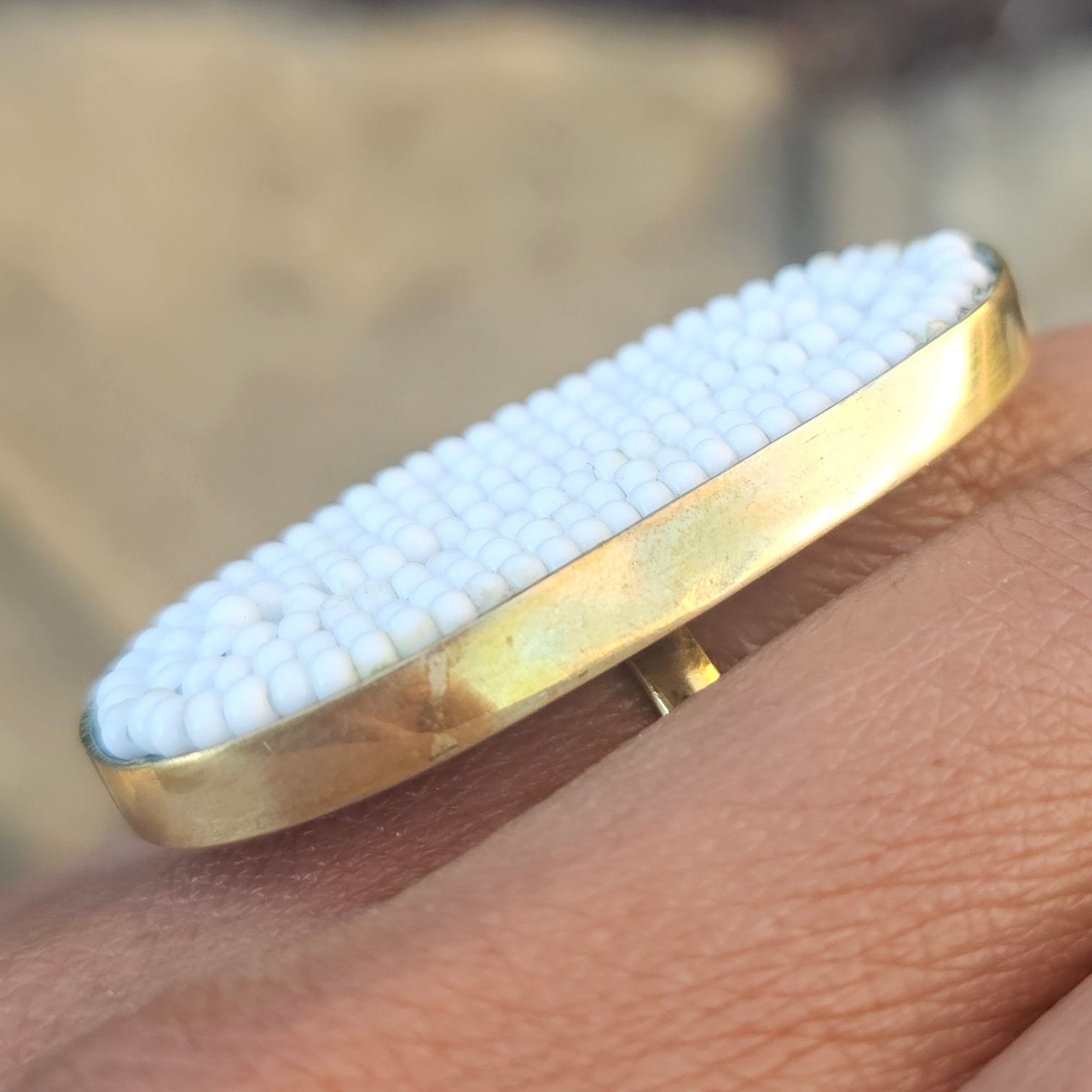 White Beaded Adjustable Brass Ring