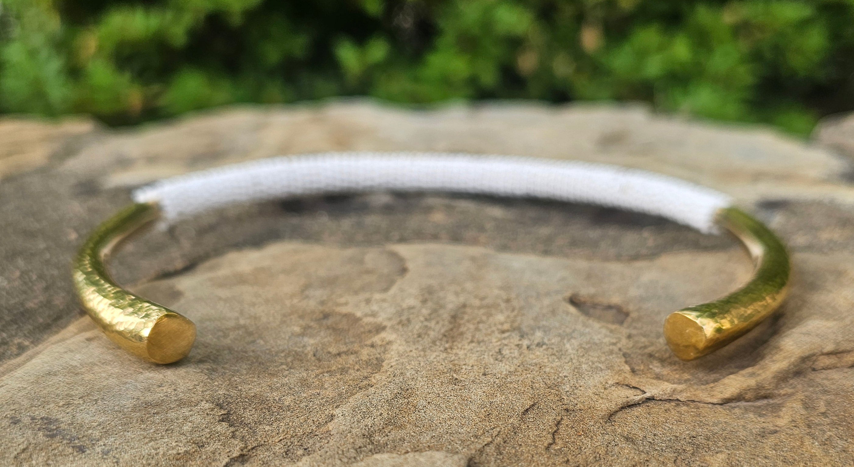 White Beaded Hammered Brass Choker