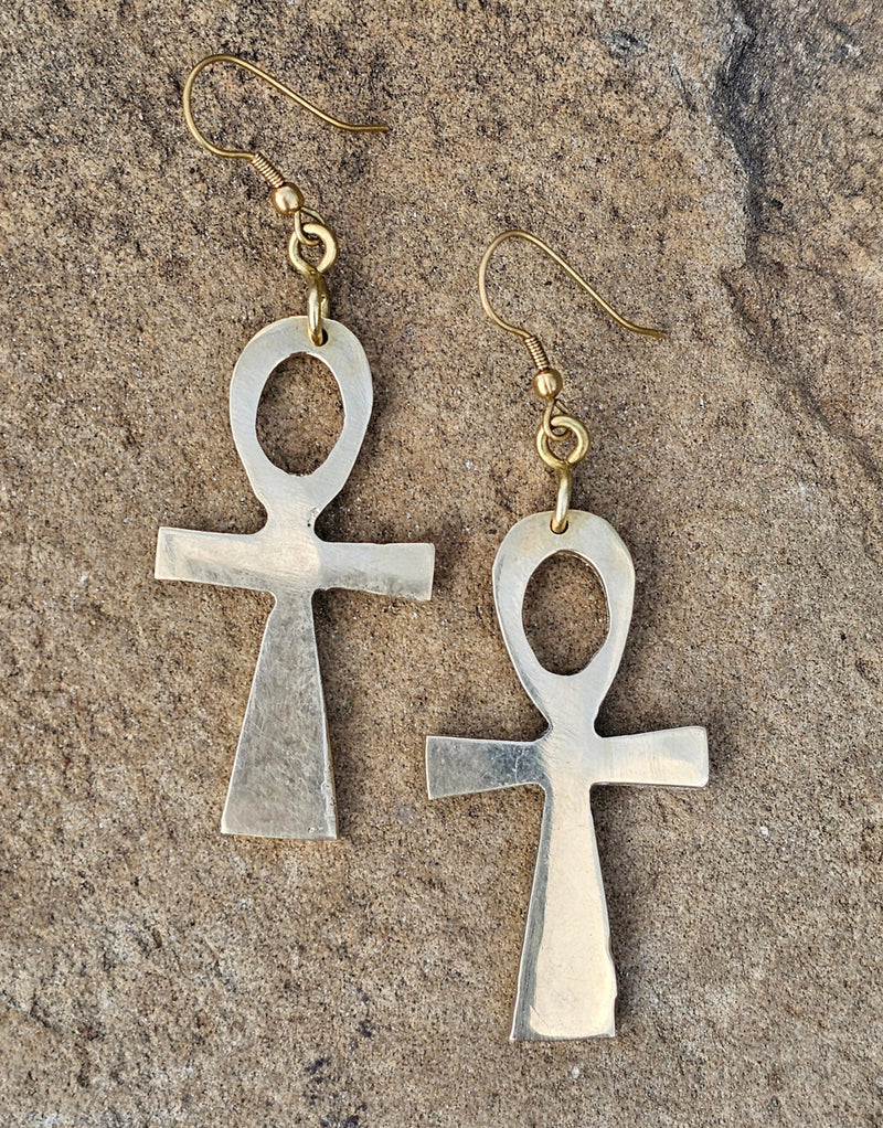 Smooth Ankh Brass Earrings