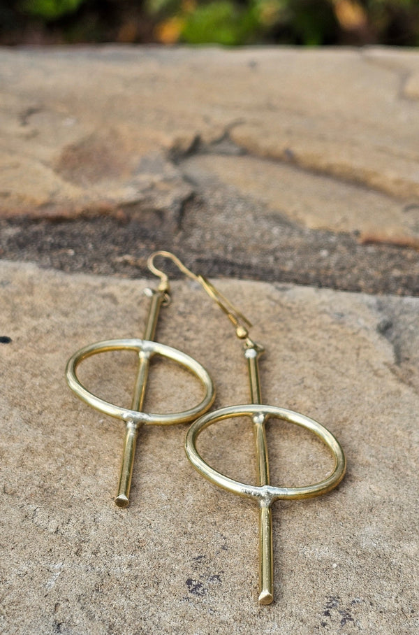 Mid Linear Hoop Brass Earrings