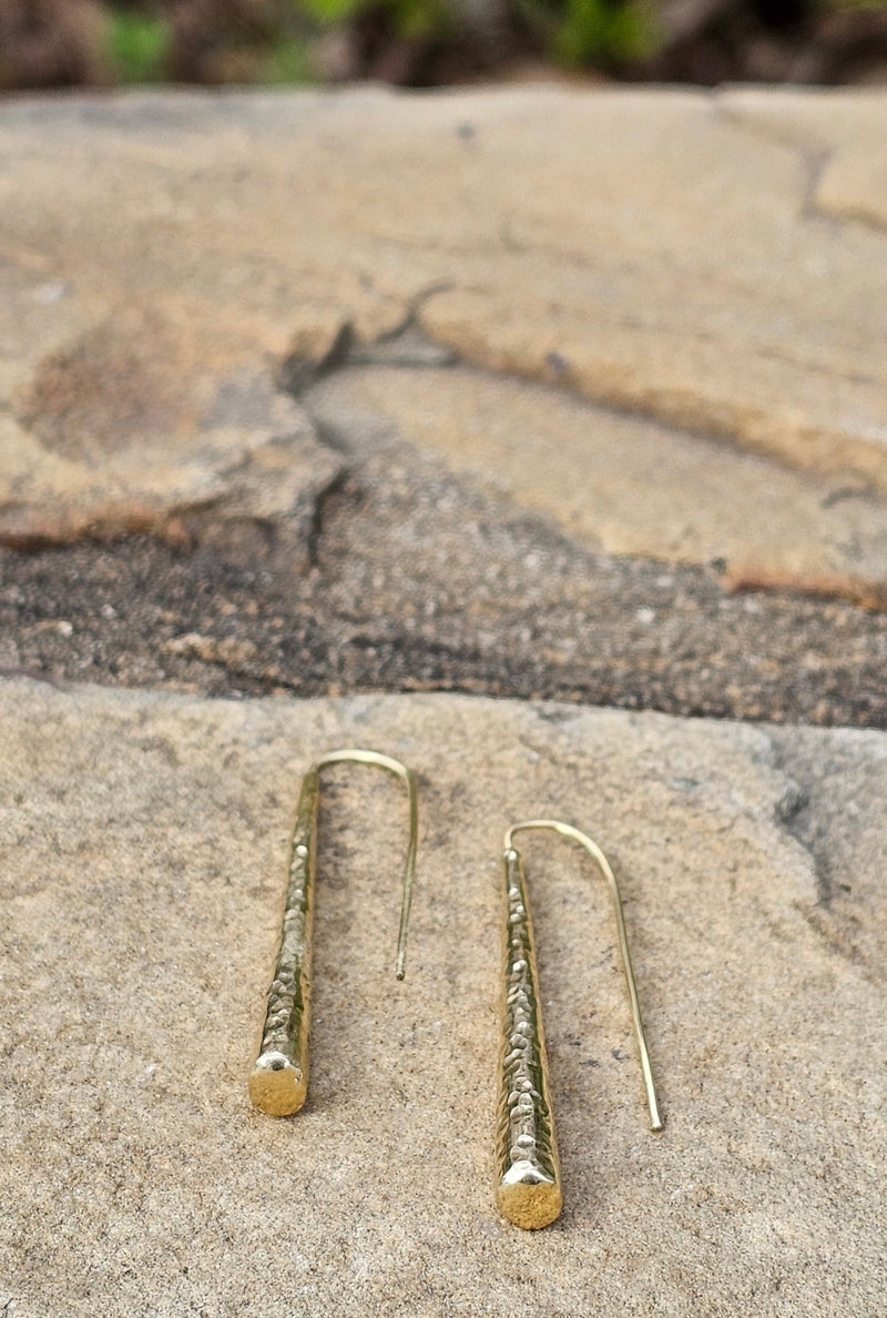 Hammered Peaks Threader Brass Earrings