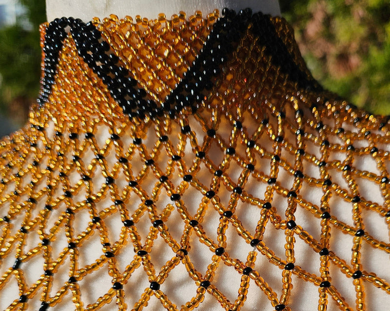 High Neck Gold & Black Beaded Collar Necklace