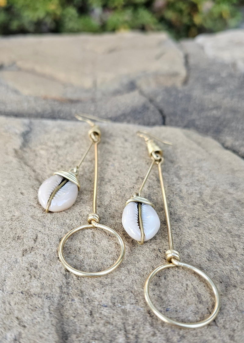 Slim Cowrie Shell Hoop Earrings