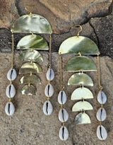Scales and Cowrie Shells Brass Earrings