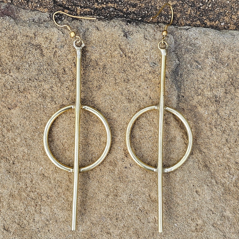Mid Linear Hoop Brass Earrings
