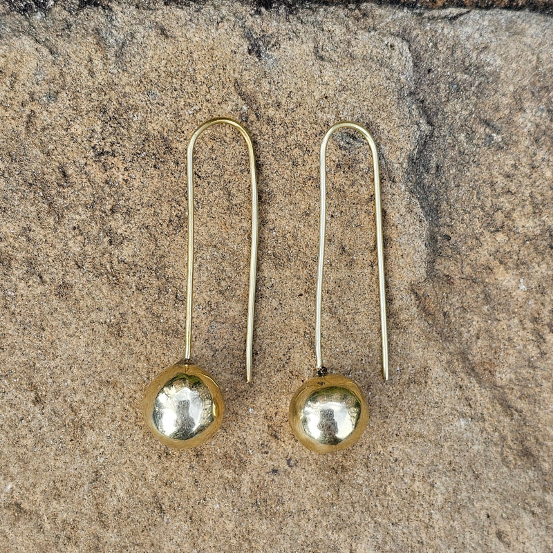 Smooth Sphere Threader Brass Earrings