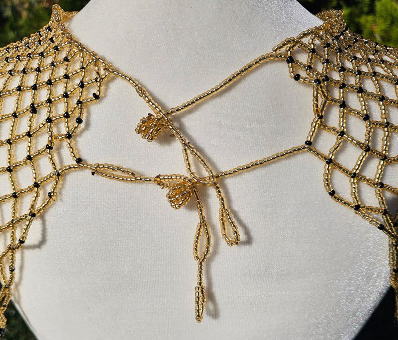 Light Gold & Black Beaded Collar Necklace