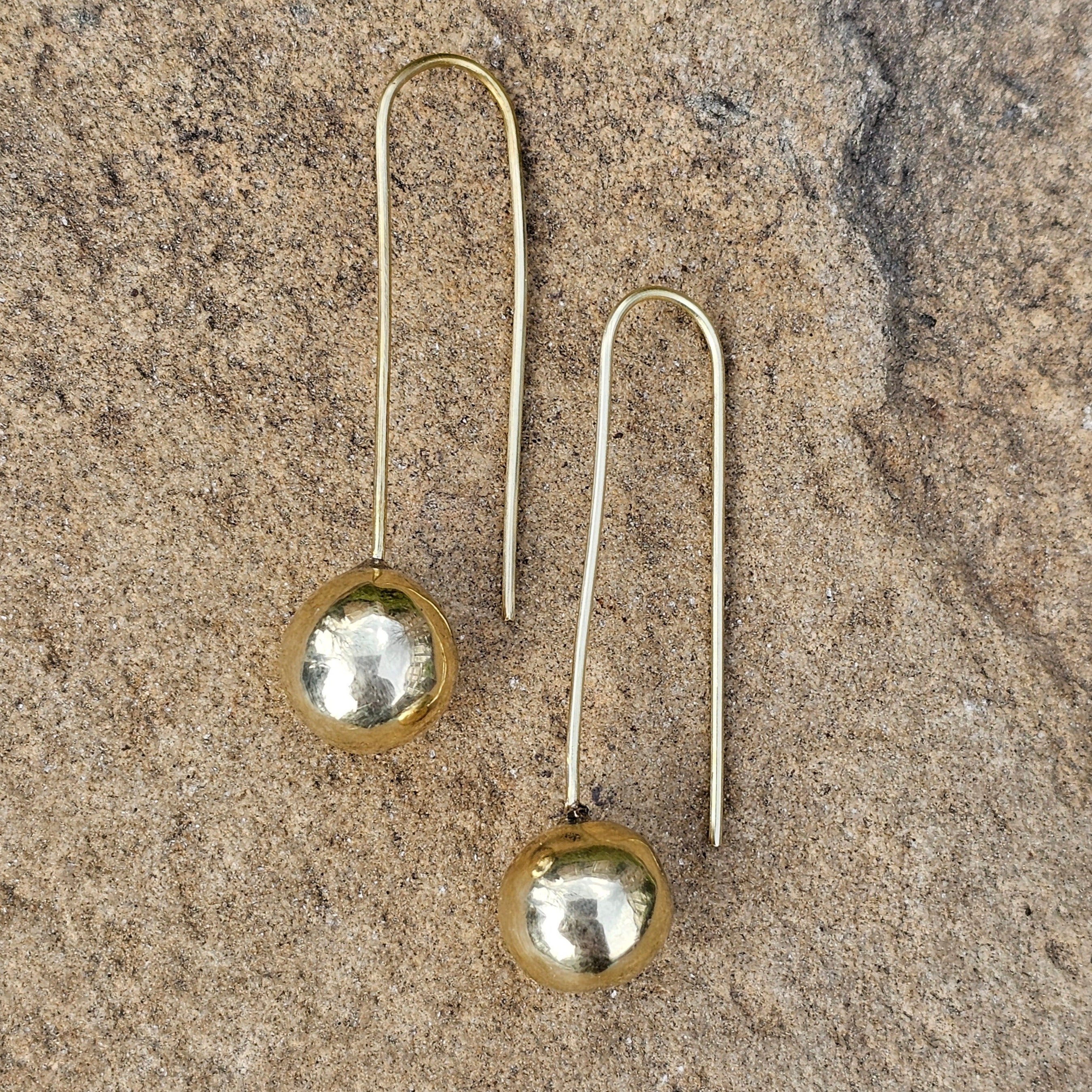 Smooth Sphere Threader Brass Earrings