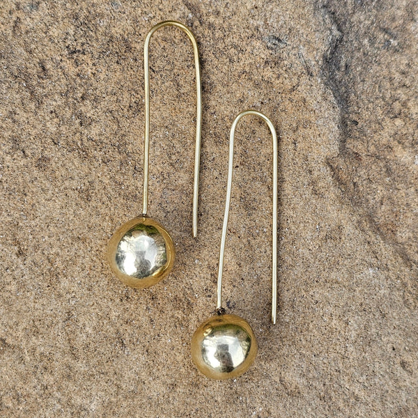 Smooth Sphere Threader Brass Earrings