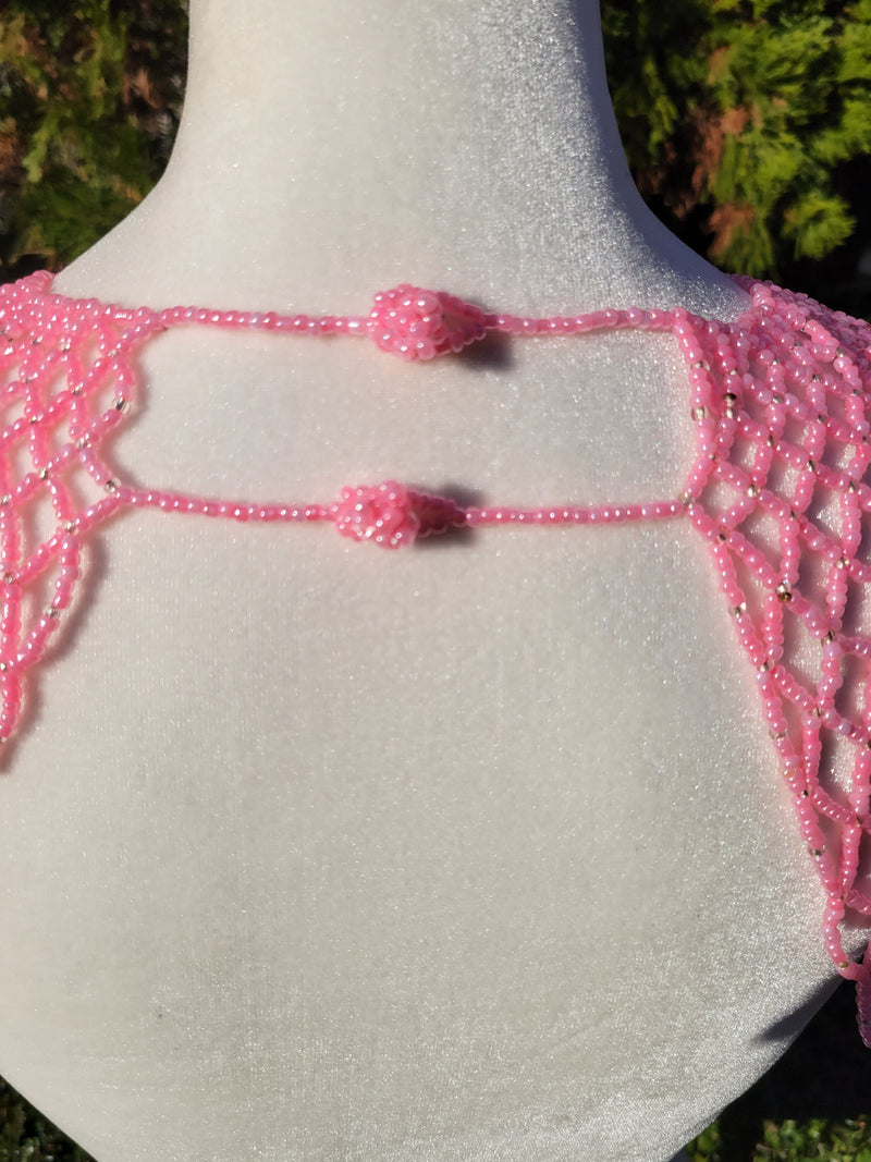 Pink Beaded Collar Necklace