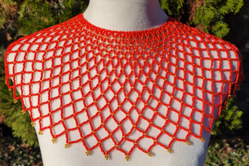 Red & Gold Beaded Collar Necklace