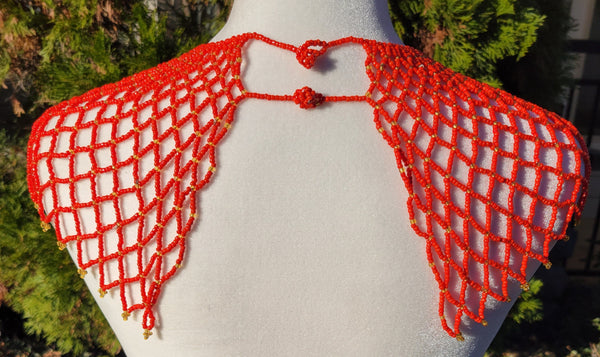 Red & Gold Beaded Collar Necklace