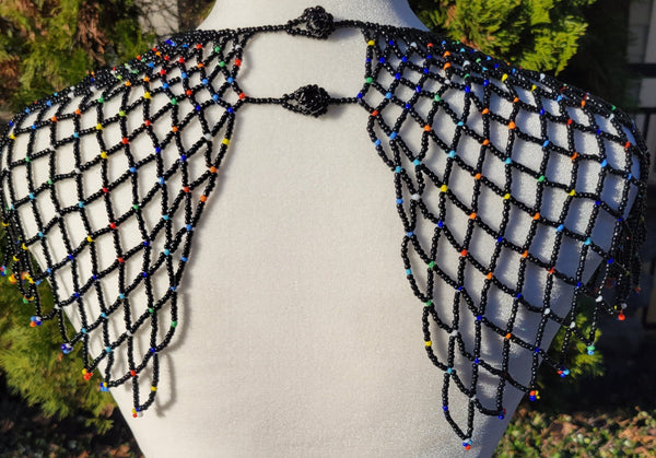 Black & Multicolored Beaded Collar Necklace