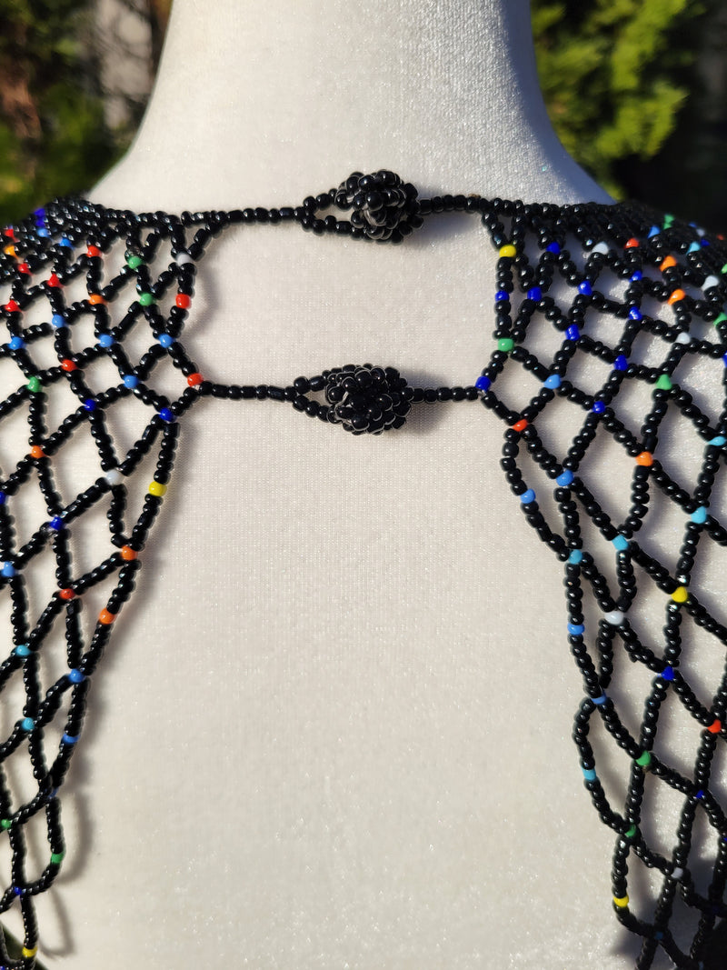 Black & Multicolored Beaded Collar Necklace