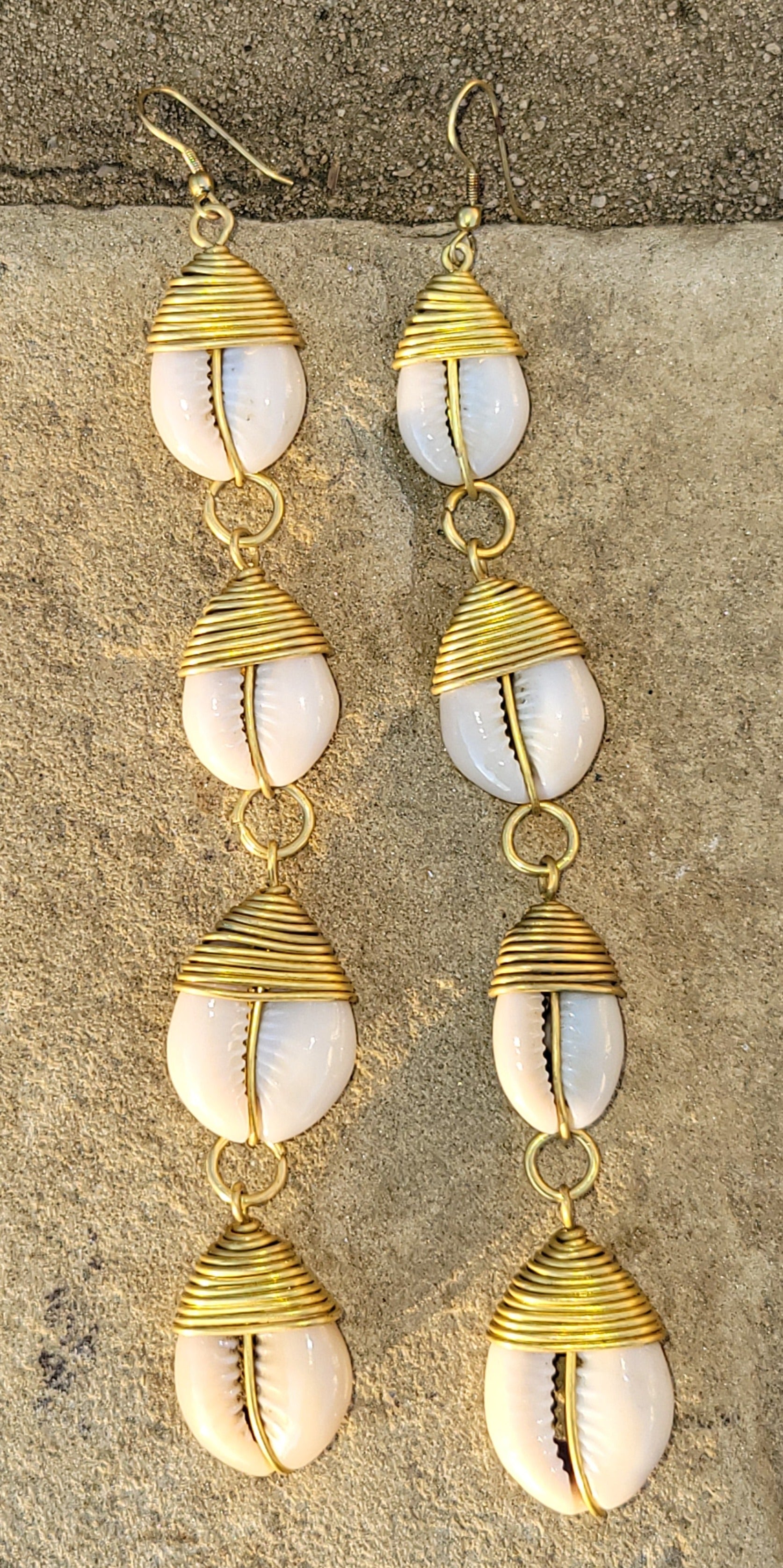 Linear Cowrie Shell Earrings