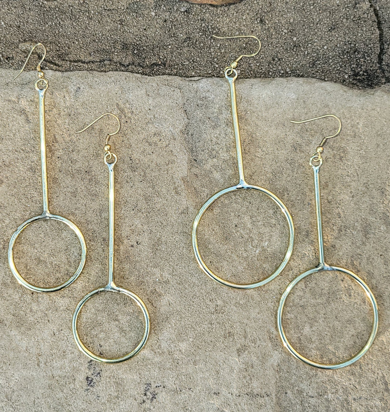 Large Linear Hoop Brass Earrings