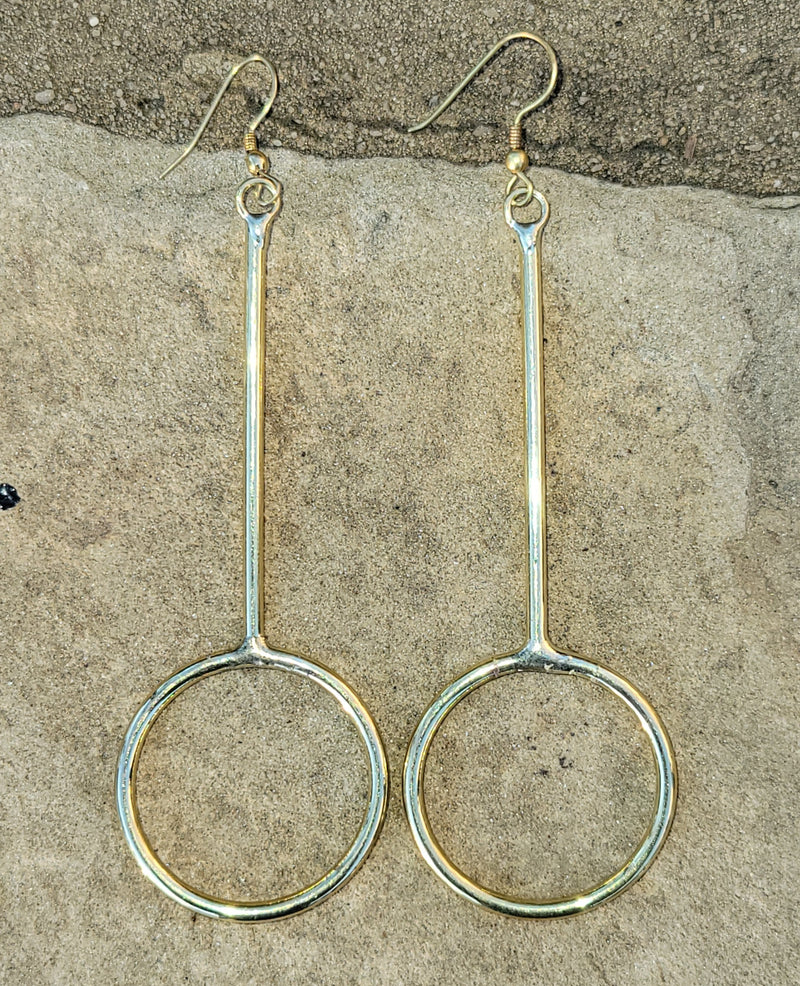 Small Linear Hoop Brass Earrings