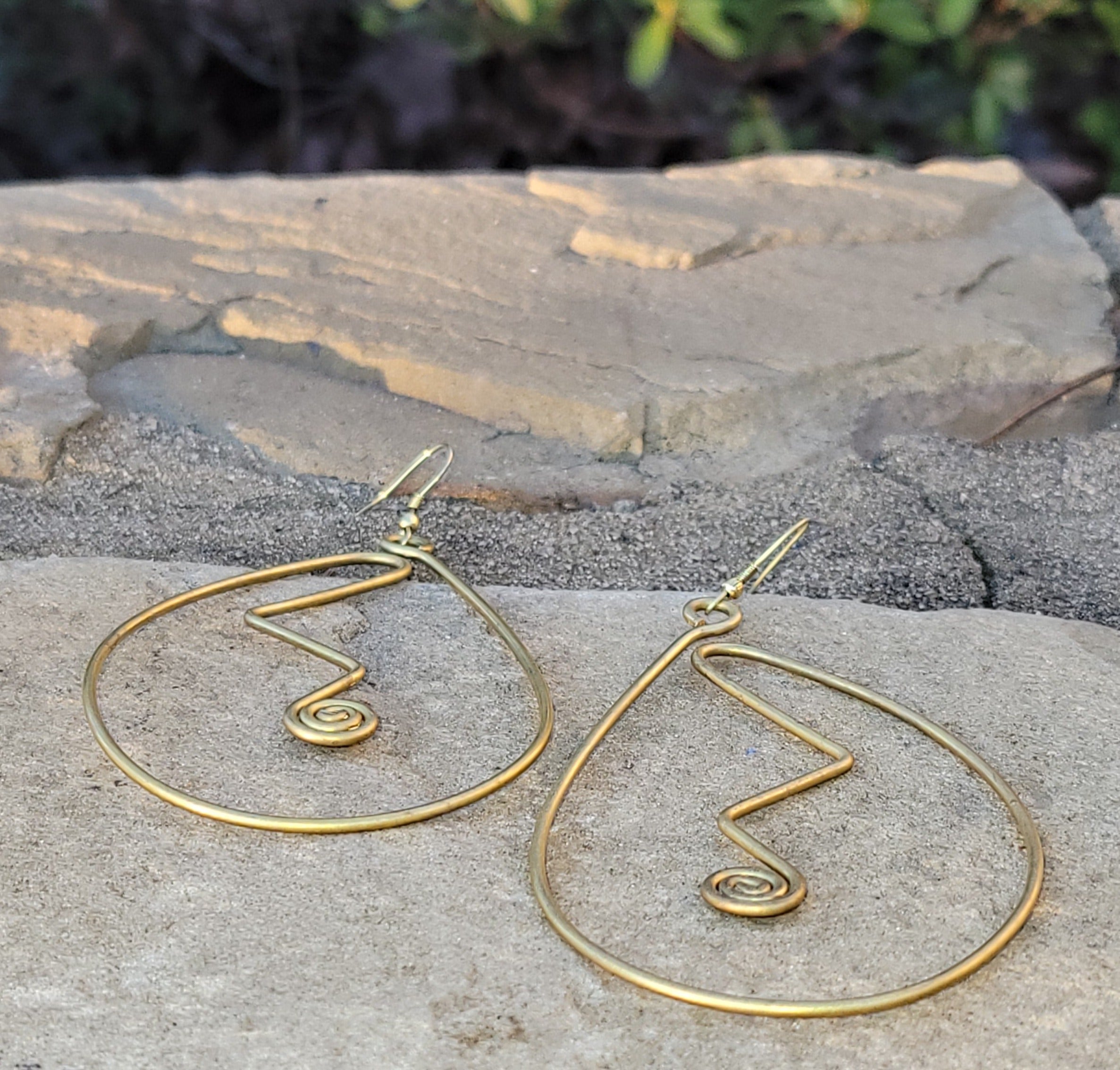 Large Curved Design Brass Earrings