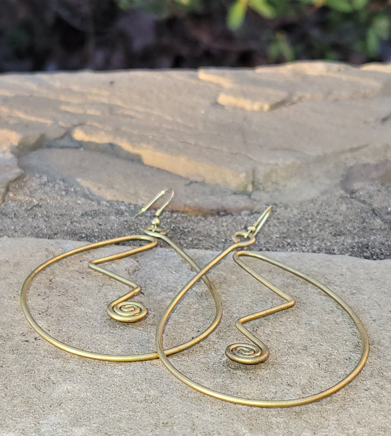 Large Curved Design Brass Earrings