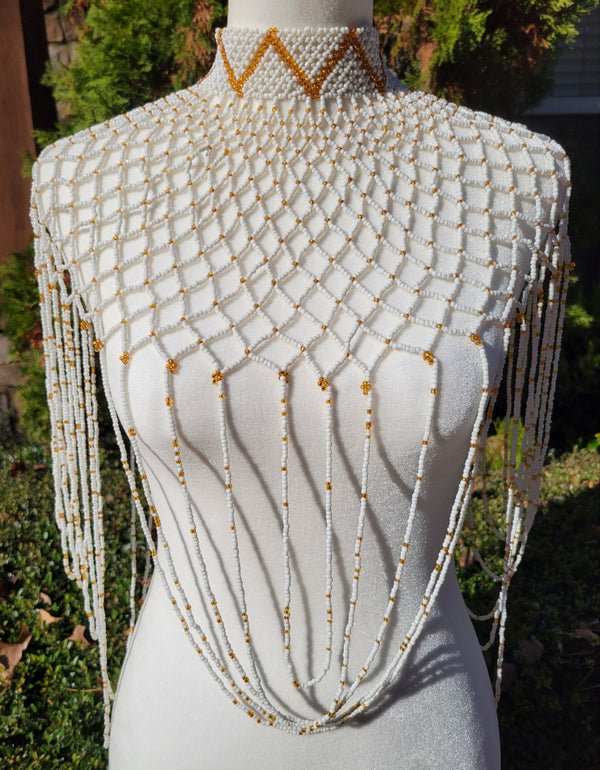 White & Light Gold Body Necklace