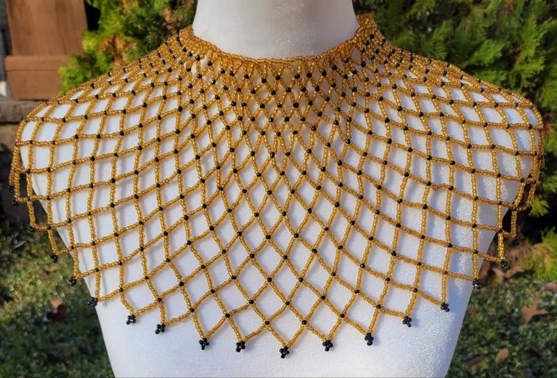 Gold & Black Beaded Collar Necklace