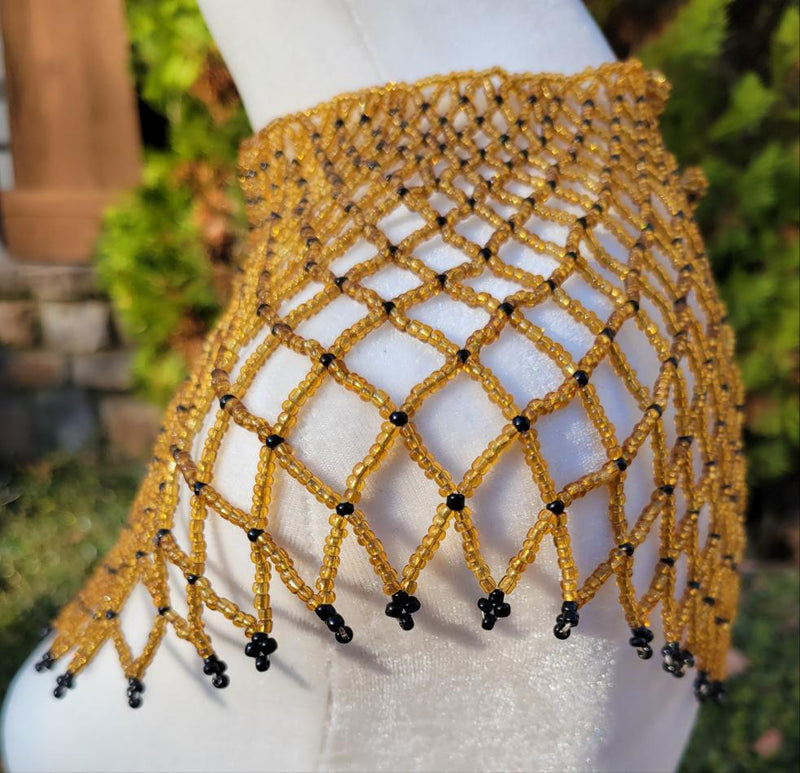 Gold & Black Beaded Collar Necklace